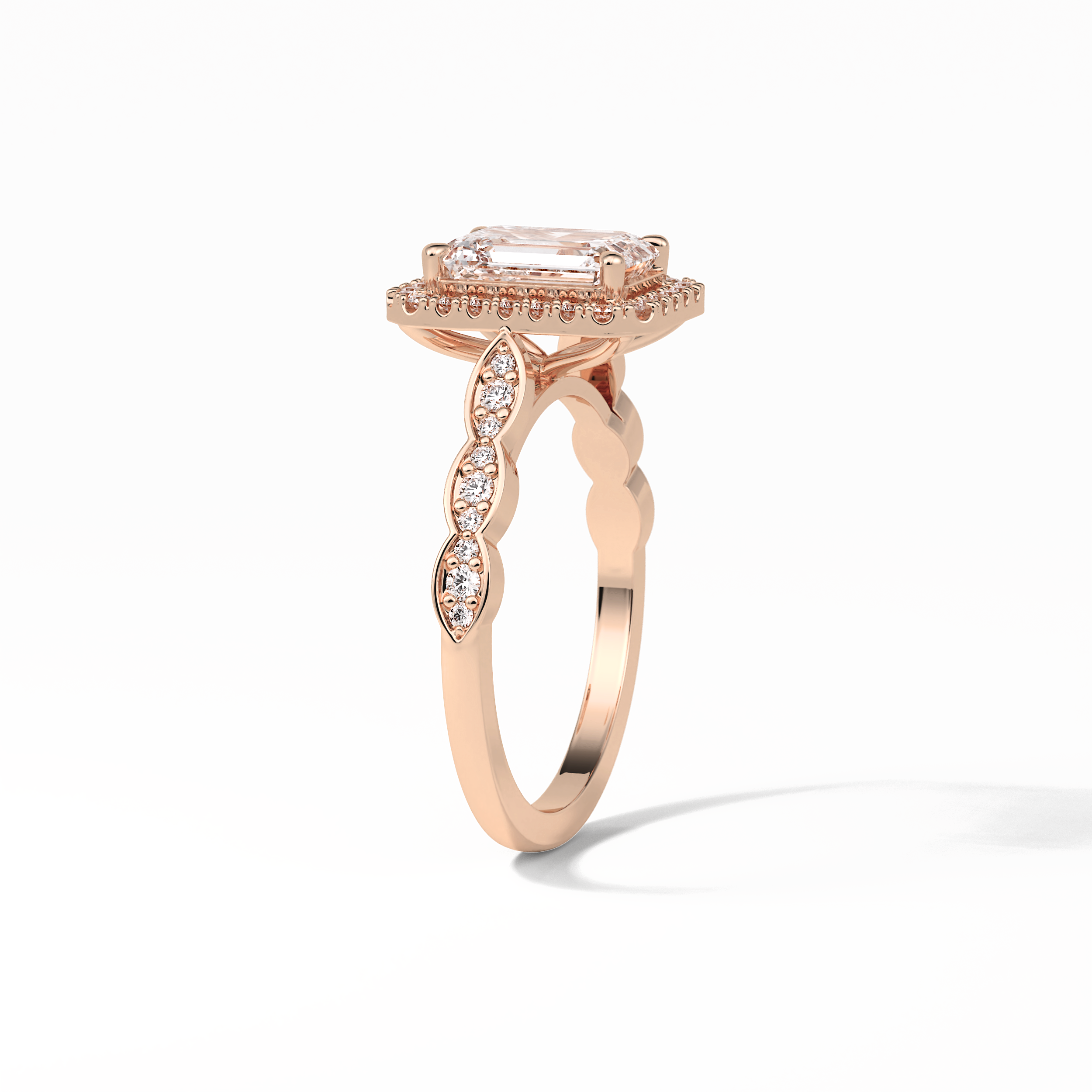 Emerald Pave & Halo Lab Grown Diamond Engagement Ring