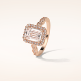 1.91 CT Emerald Shaped Halo & Pave Moissanite Engagement Ring