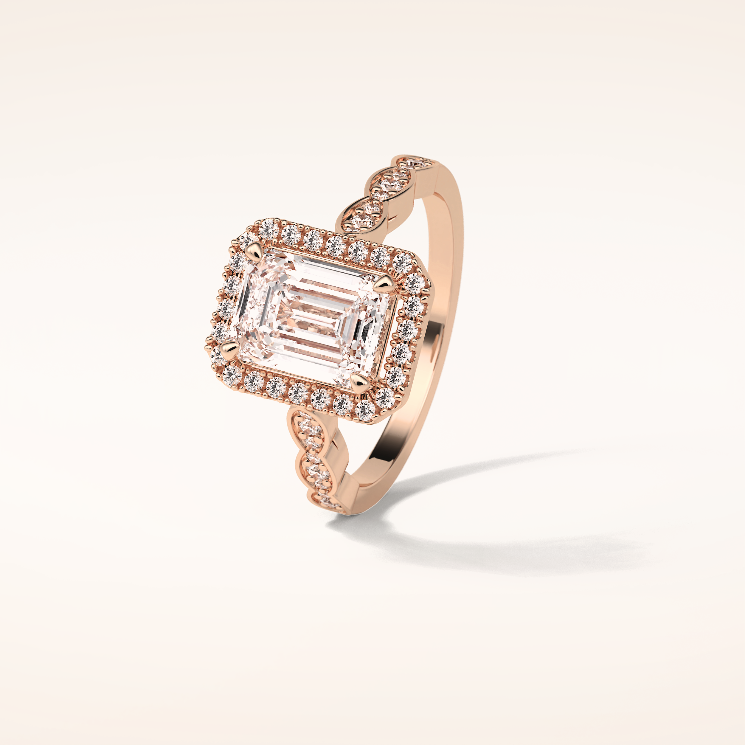 1.91 CT Emerald Shaped Halo & Pave Moissanite Engagement Ring