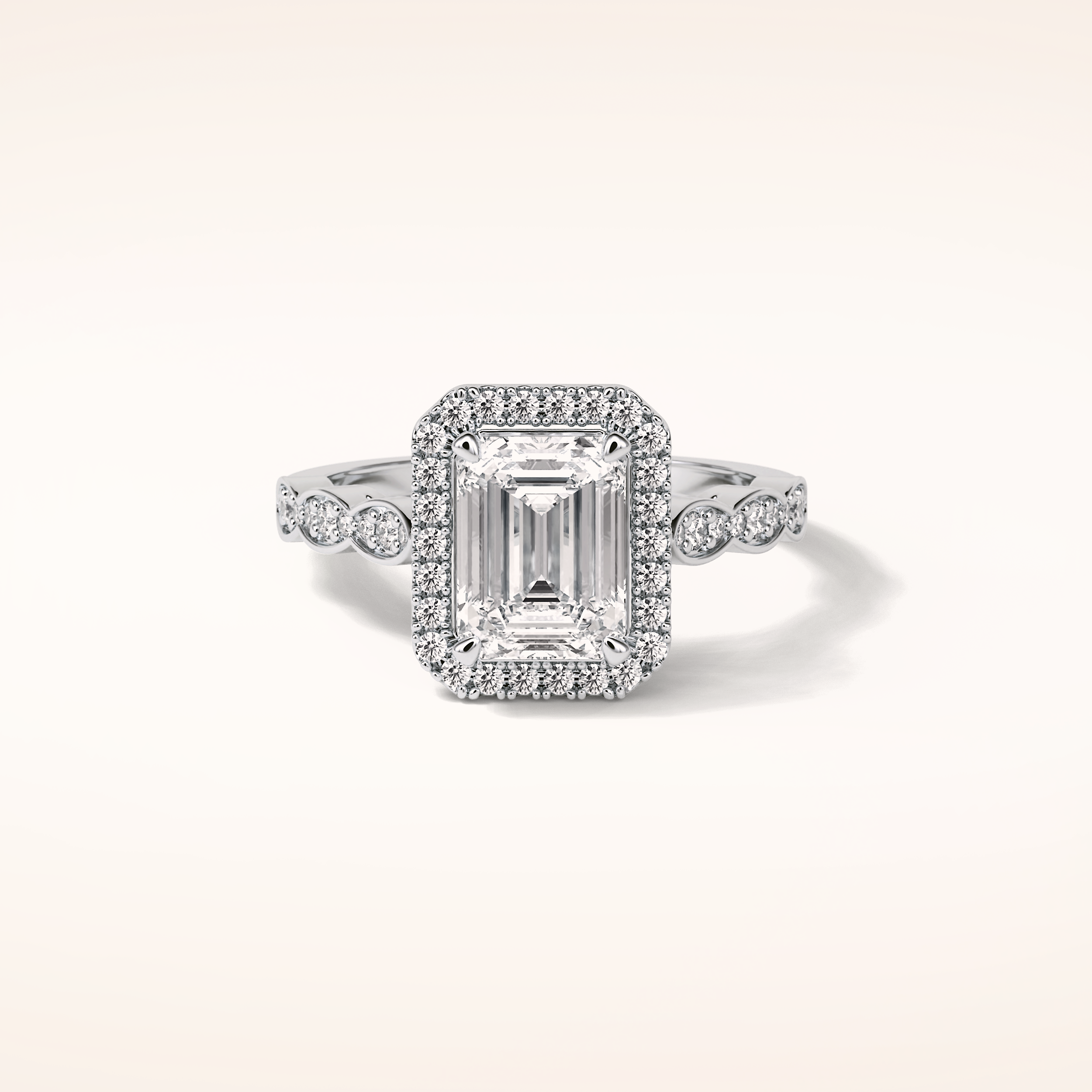 1.91 CT Emerald Shaped Halo & Pave Moissanite Engagement Ring