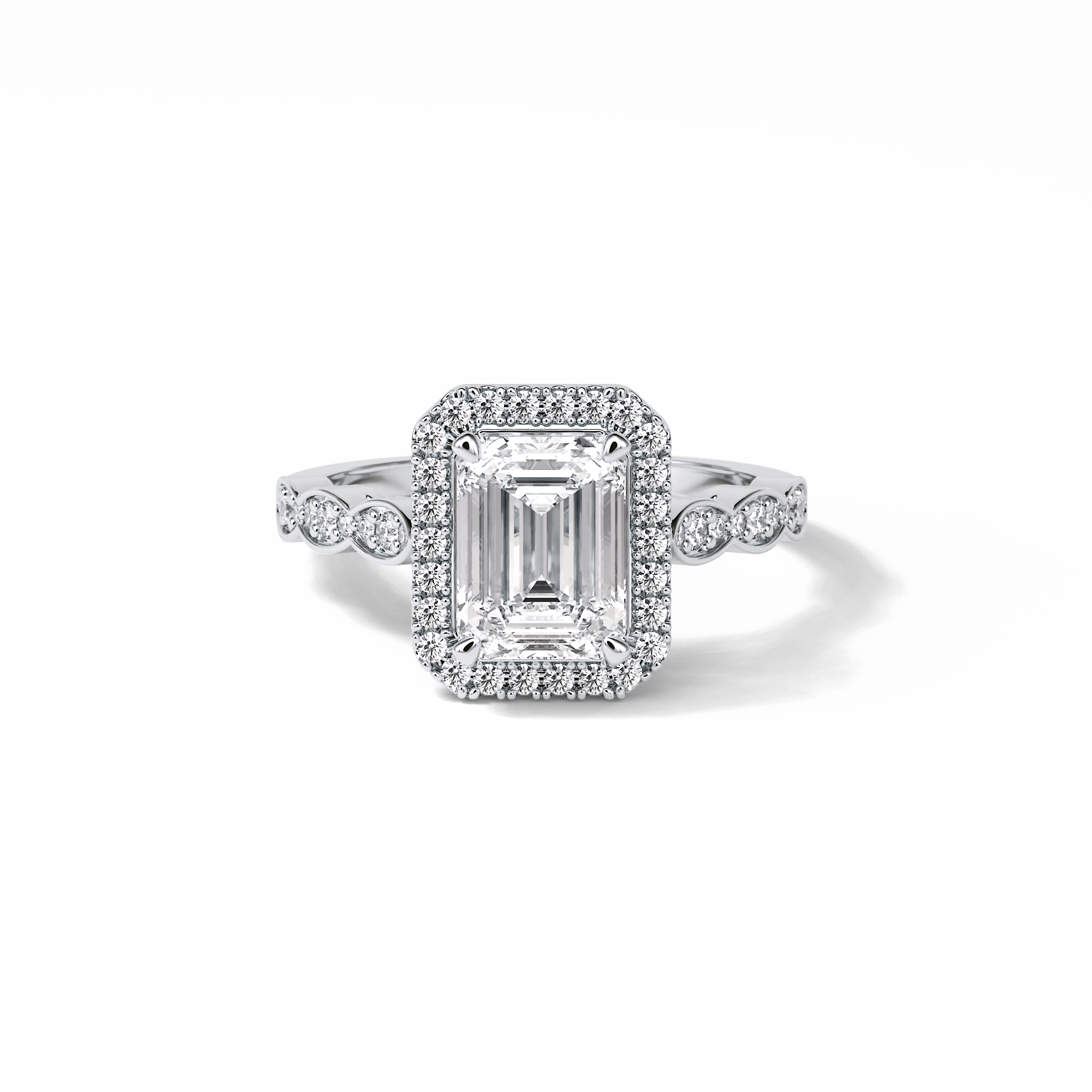 Emerald Pave & Halo Lab Grown Diamond Engagement Ring