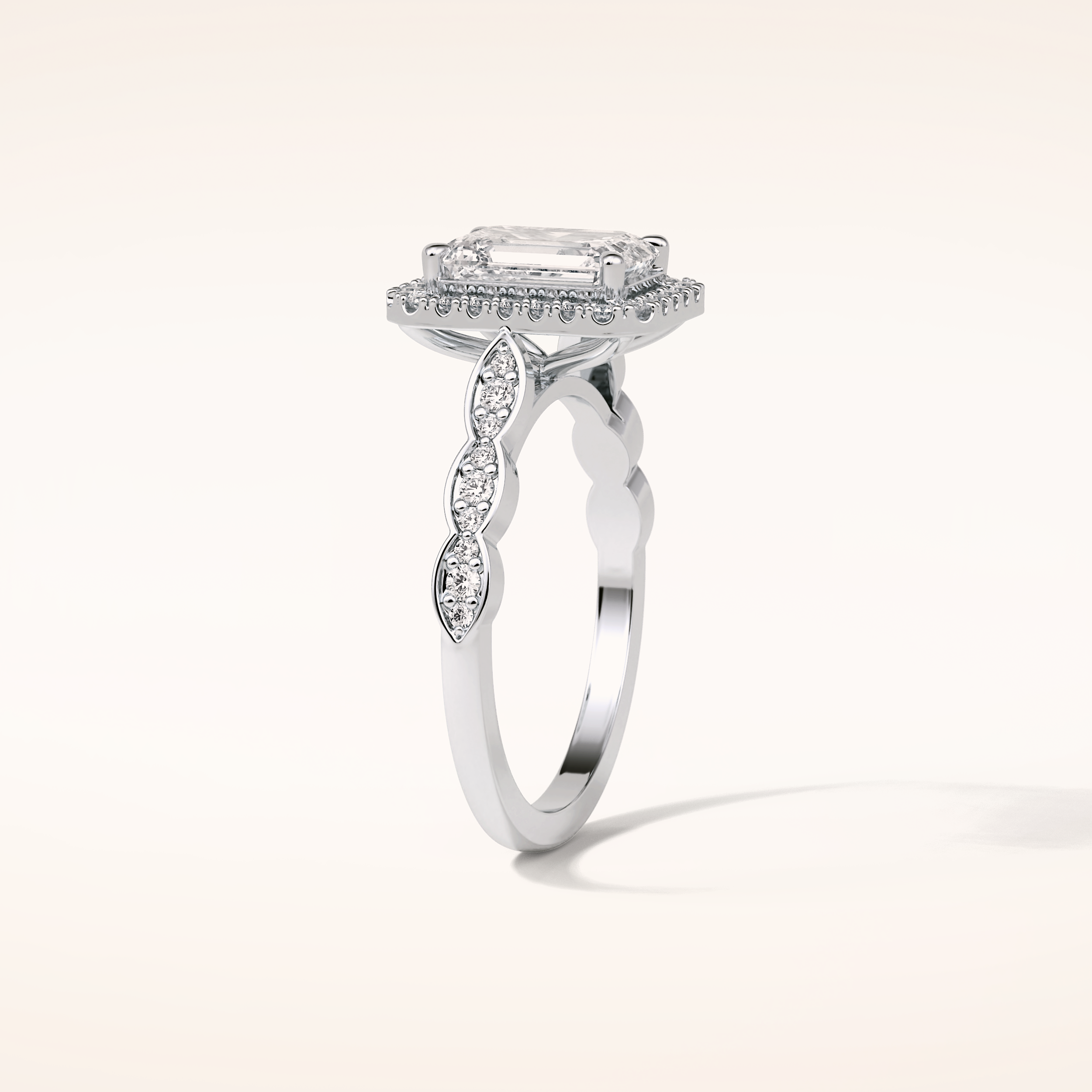 1.91 CT Emerald Shaped Halo & Pave Moissanite Engagement Ring