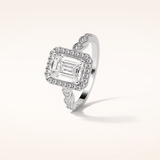 1.91 CT Emerald Shaped Halo & Pave Moissanite Engagement Ring