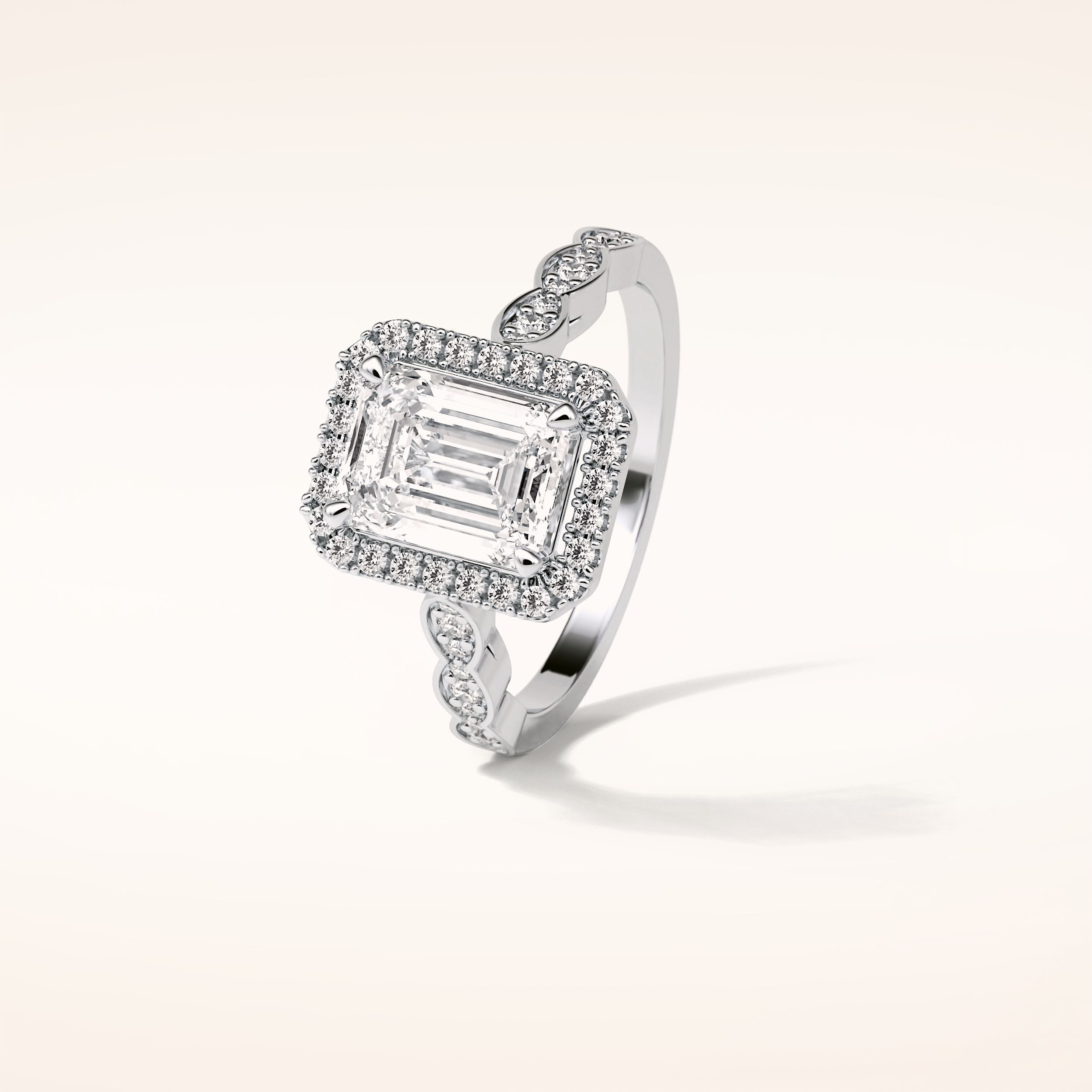 1.91 CT Emerald Shaped Halo & Pave Moissanite Engagement Ring