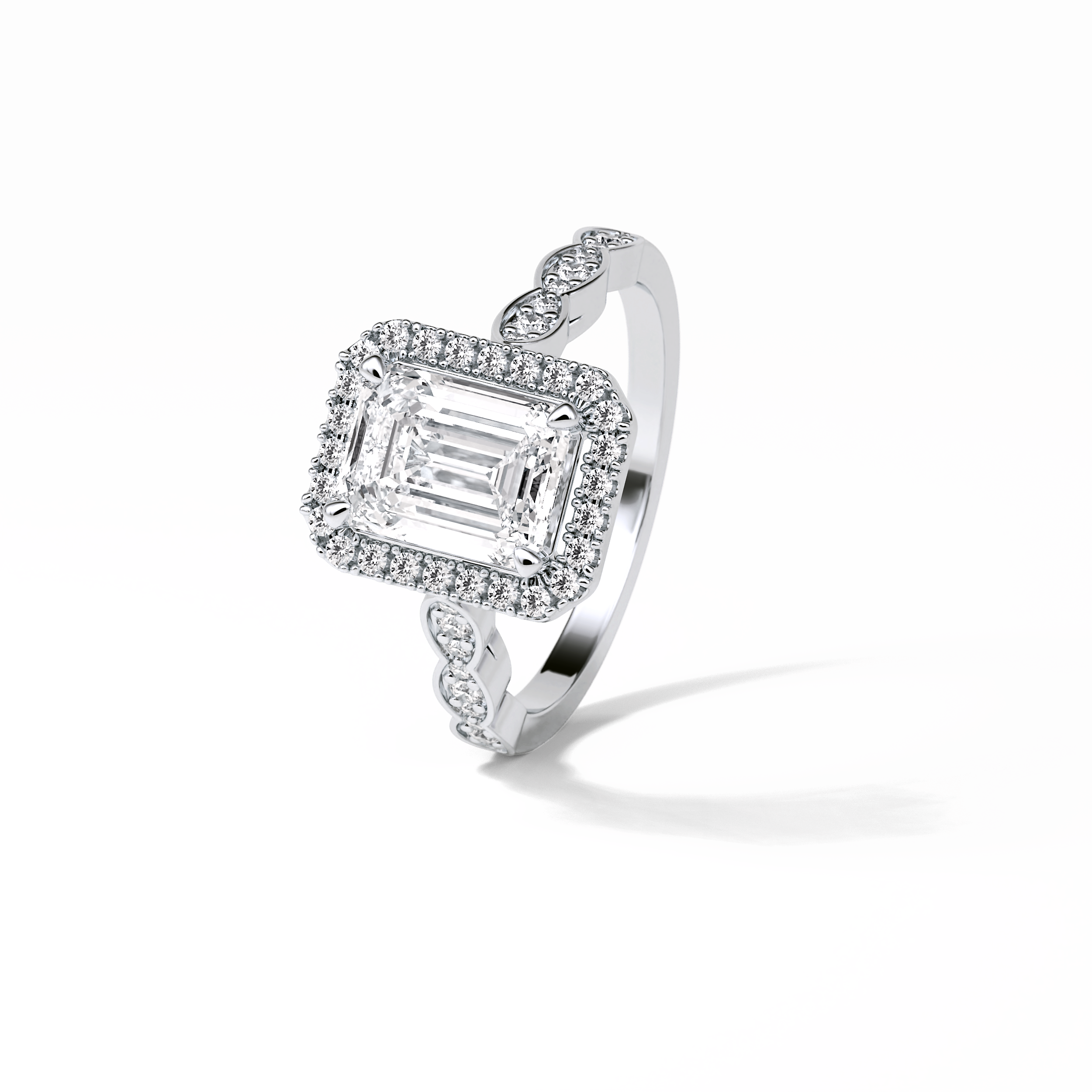 Emerald Pave & Halo Lab Grown Diamond Engagement Ring