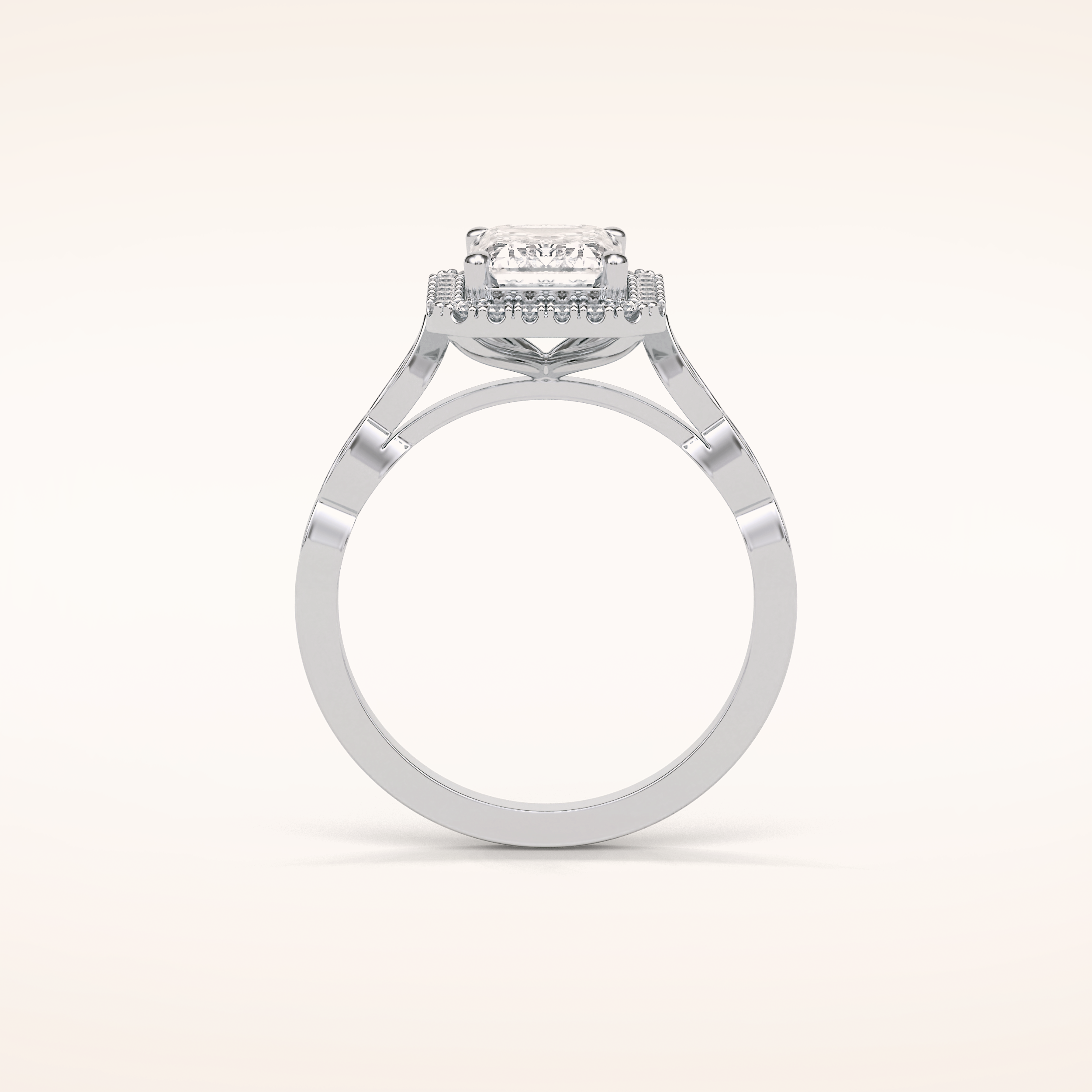 1.91 CT Emerald Shaped Halo & Pave Moissanite Engagement Ring