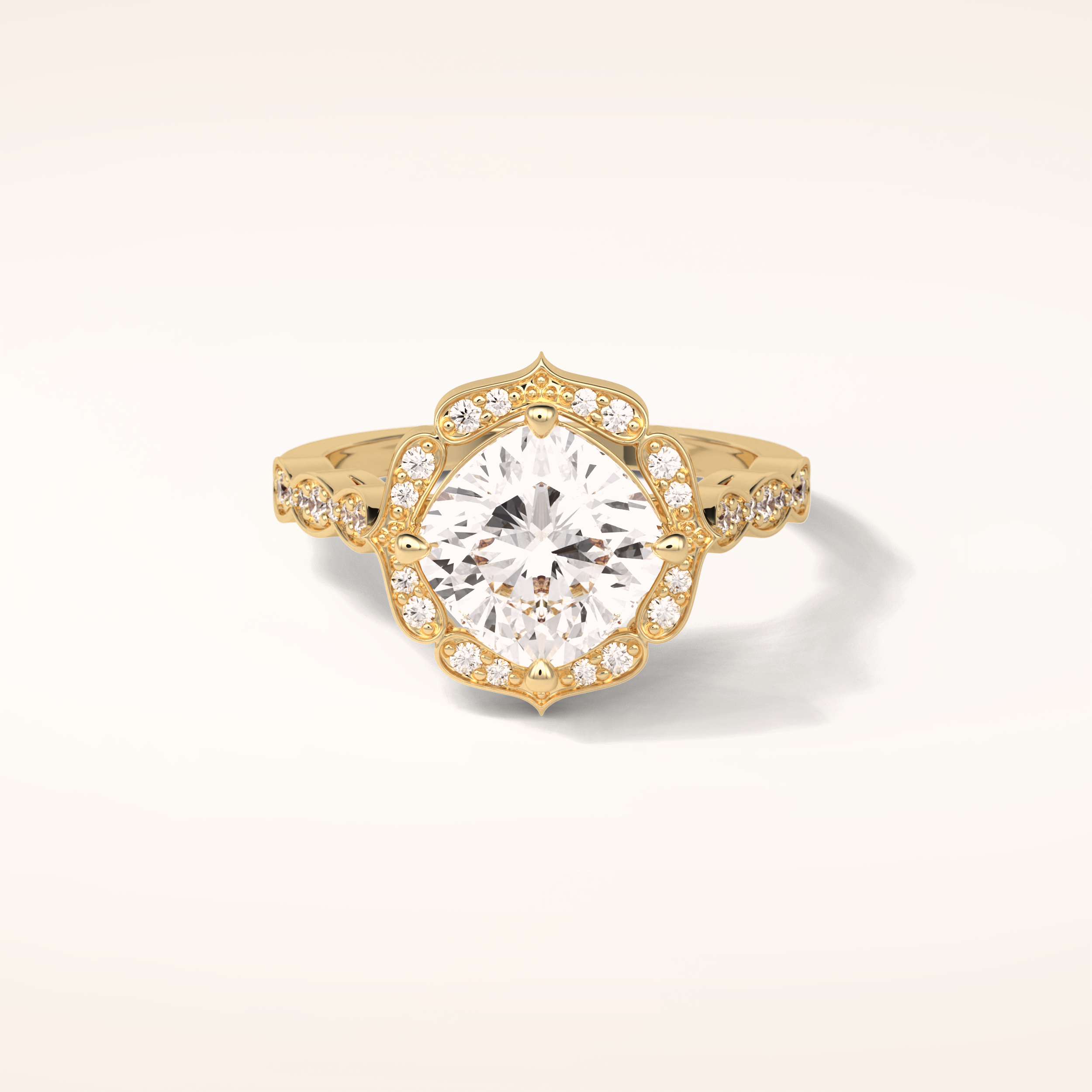 2.1 CT Cushion Shaped Halo & Pave Moissanite Engagement Ring