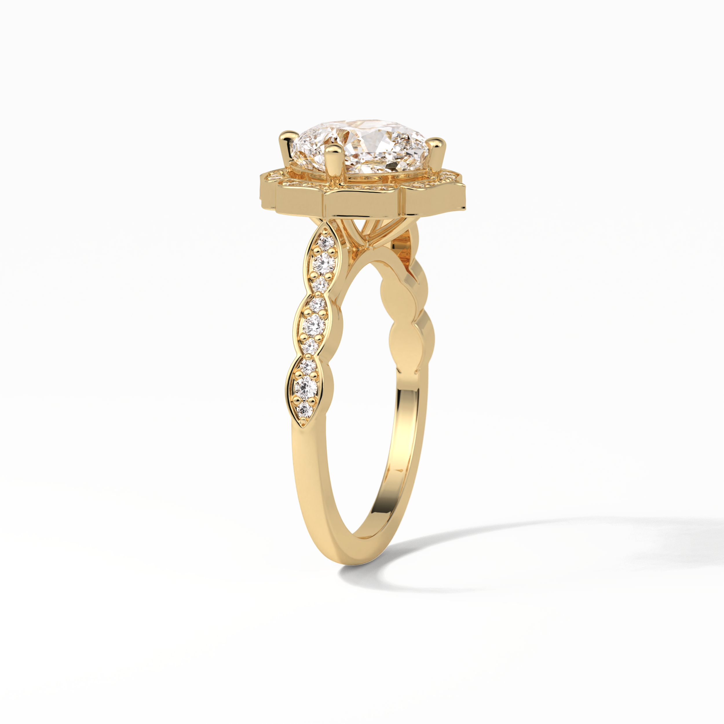 Cushion Cut Pave & Halo Lab Grown Diamond Engagement Ring