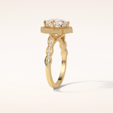 2.1 CT Cushion Shaped Halo & Pave Moissanite Engagement Ring