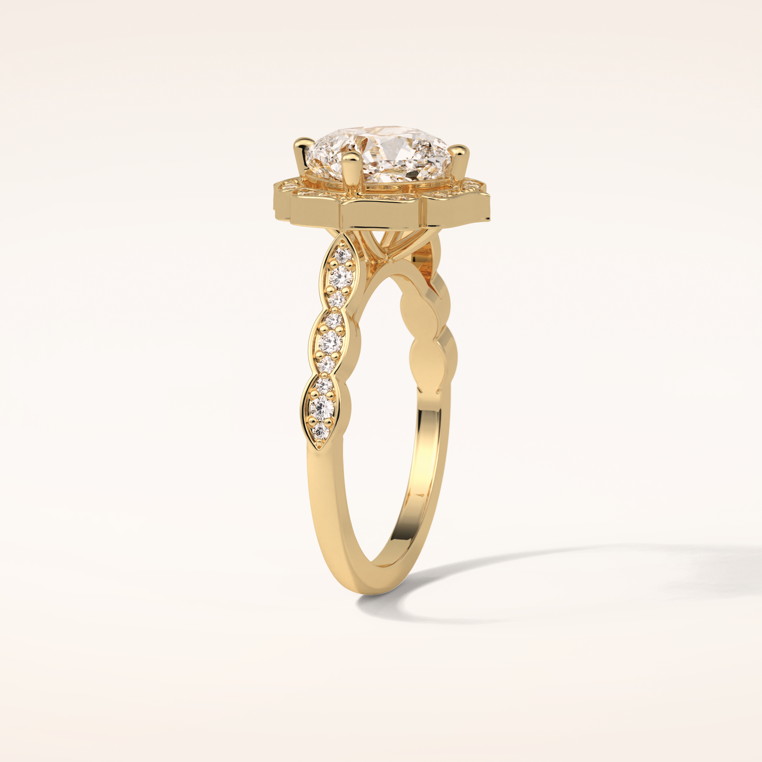 2.1 CT Cushion Shaped Halo & Pave Moissanite Engagement Ring