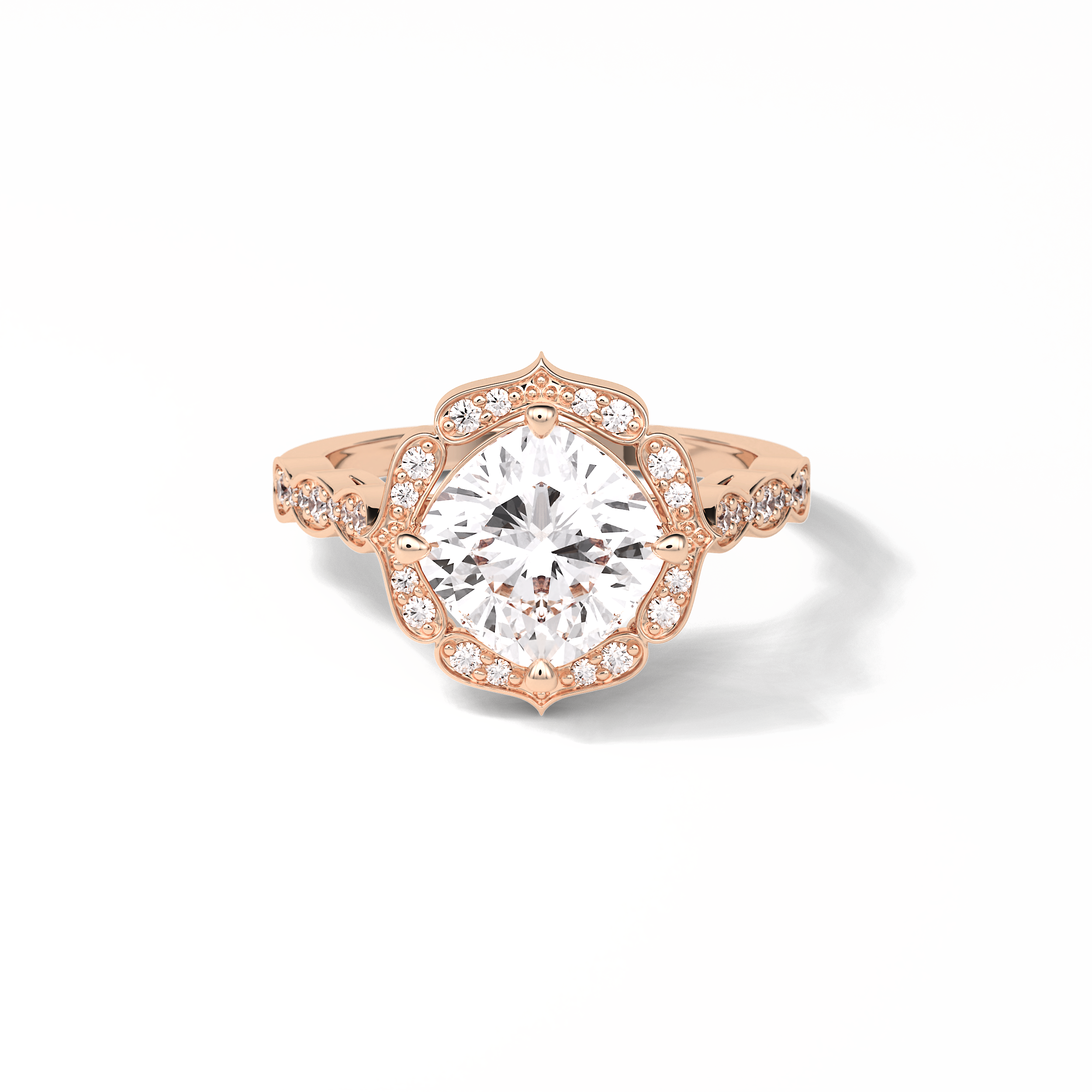 Cushion Cut Pave & Halo Lab Grown Diamond Engagement Ring