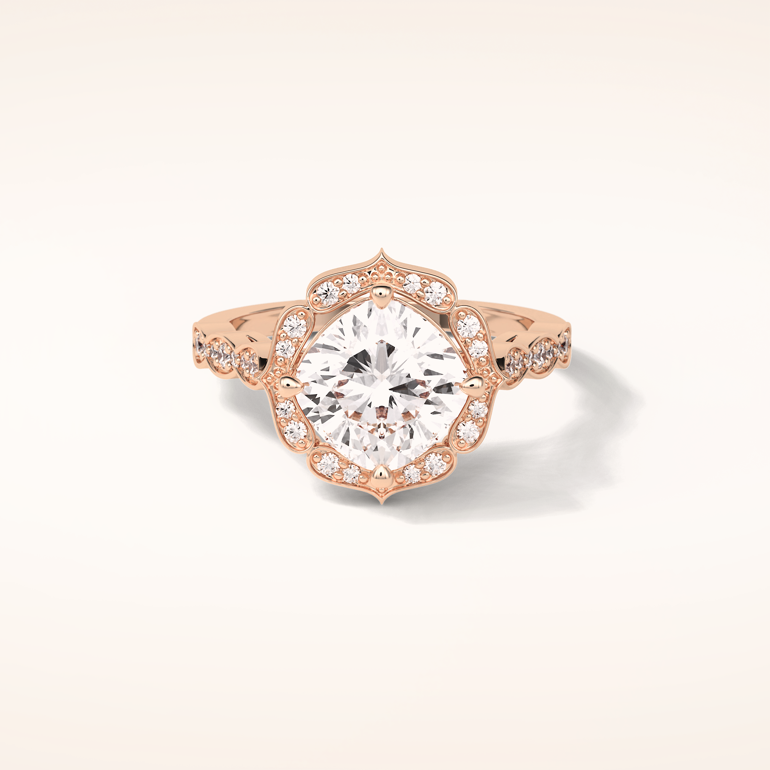 2.1 CT Cushion Shaped Halo & Pave Moissanite Engagement Ring