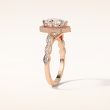 2.1 CT Cushion Shaped Halo & Pave Moissanite Engagement Ring