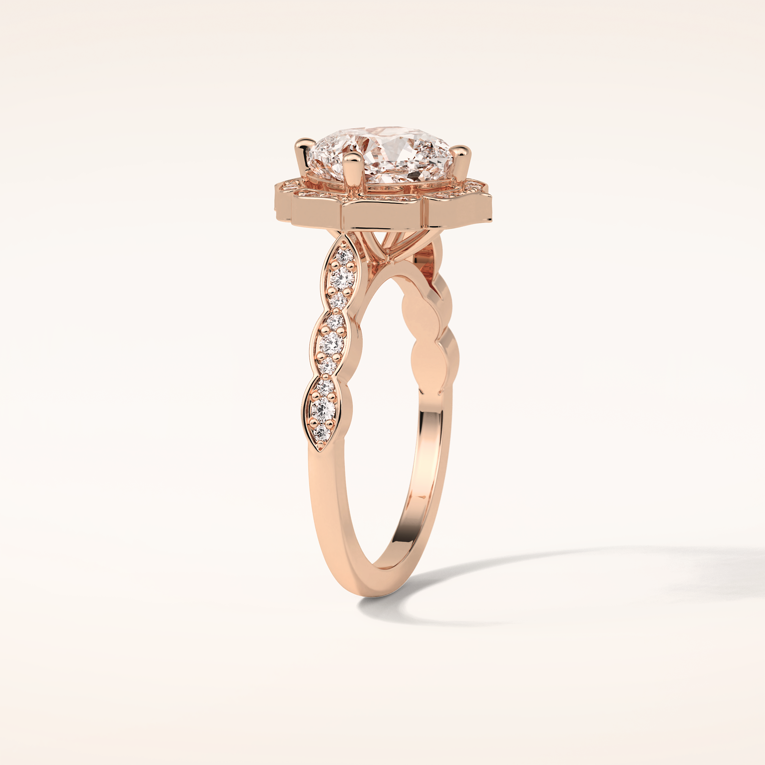 2.1 CT Cushion Shaped Halo & Pave Moissanite Engagement Ring