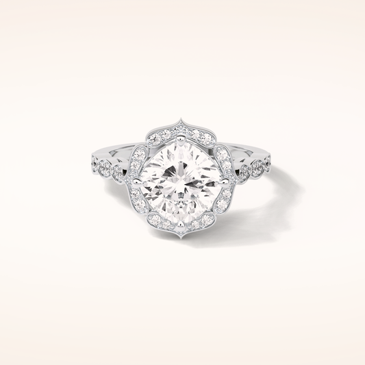 2.1 CT Cushion Shaped Halo & Pave Moissanite Engagement Ring