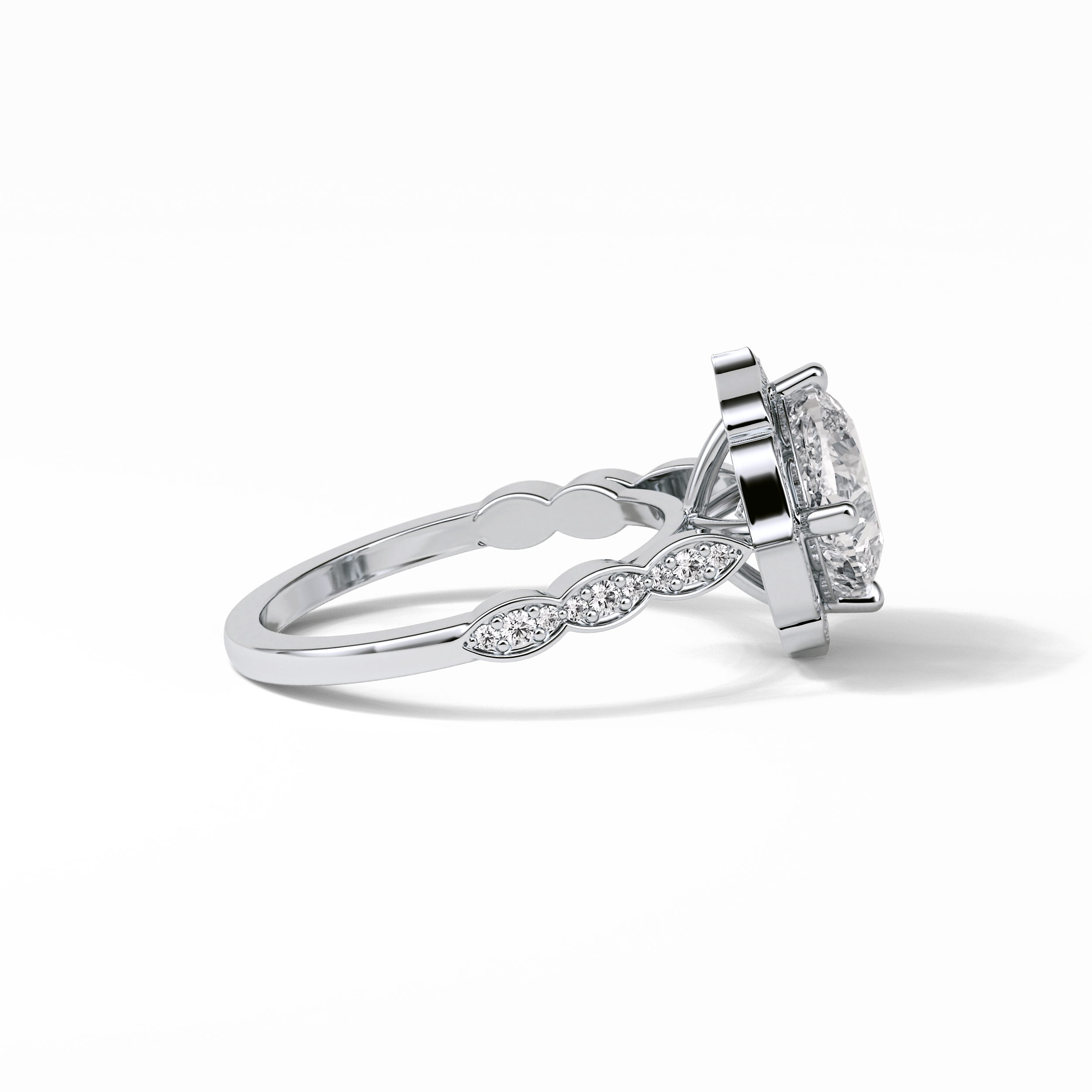 Cushion Cut Pave & Halo Lab Grown Diamond Engagement Ring