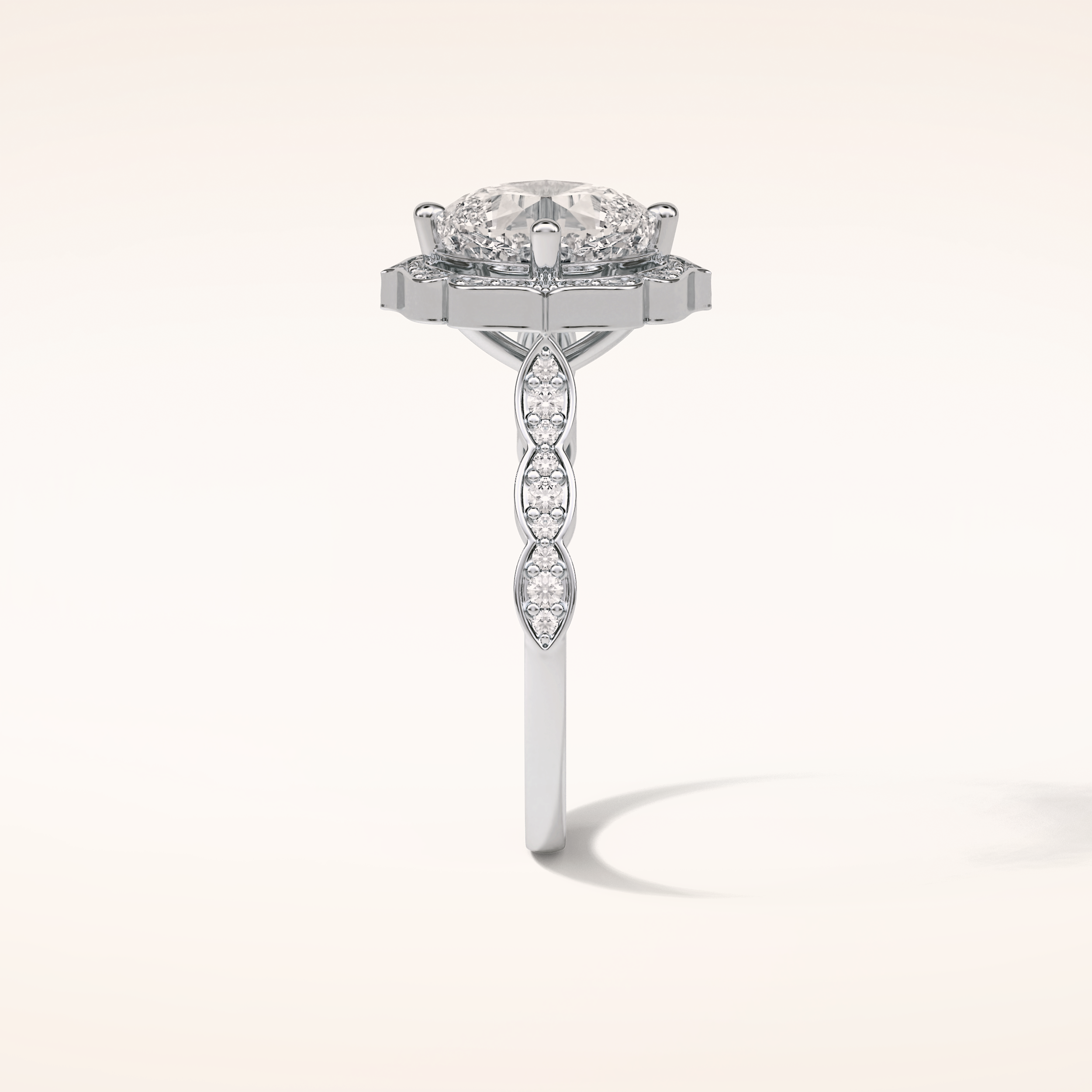 2.1 CT Cushion Shaped Halo & Pave Moissanite Engagement Ring