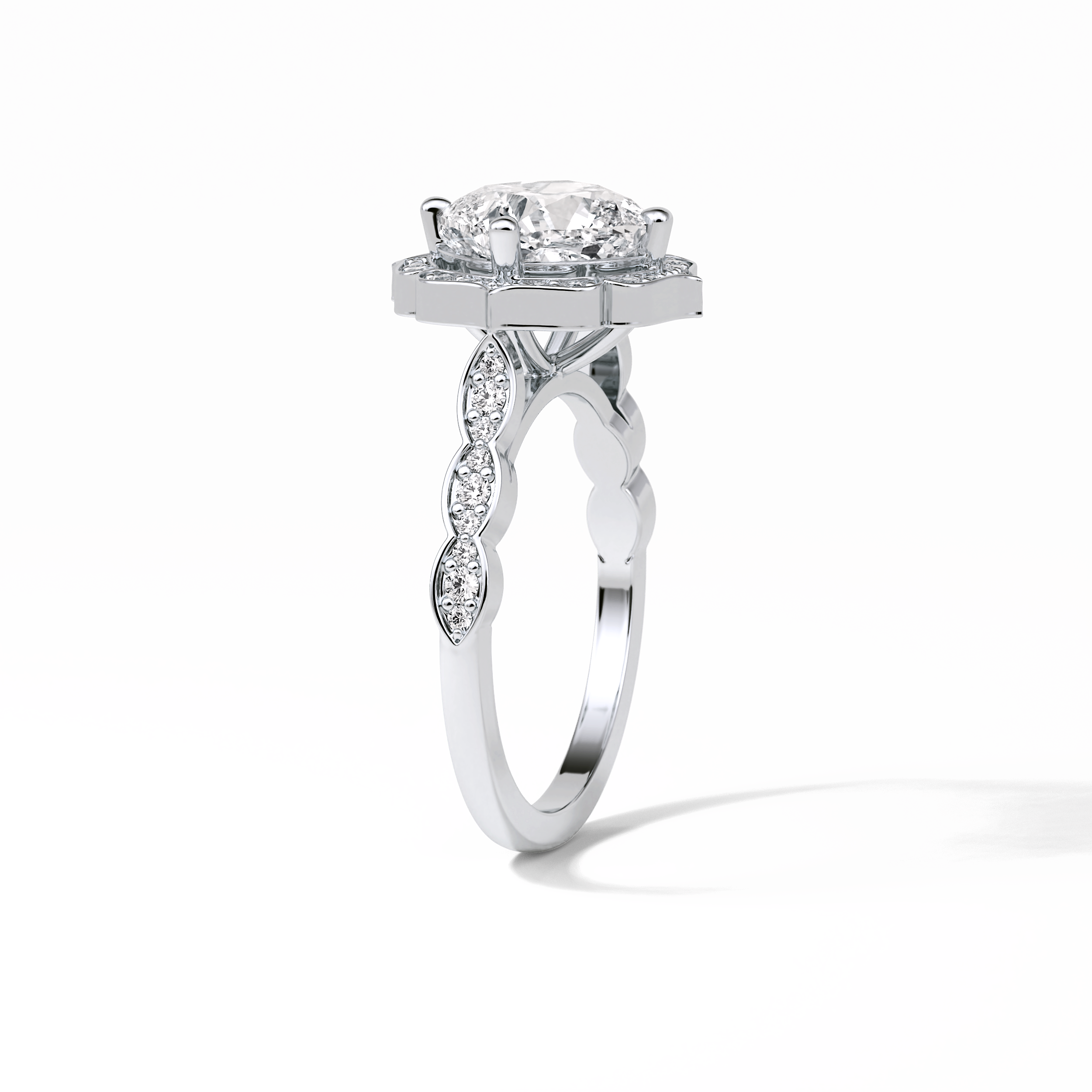 Cushion Cut Pave & Halo Lab Grown Diamond Engagement Ring