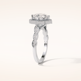2.1 CT Cushion Shaped Halo & Pave Moissanite Engagement Ring