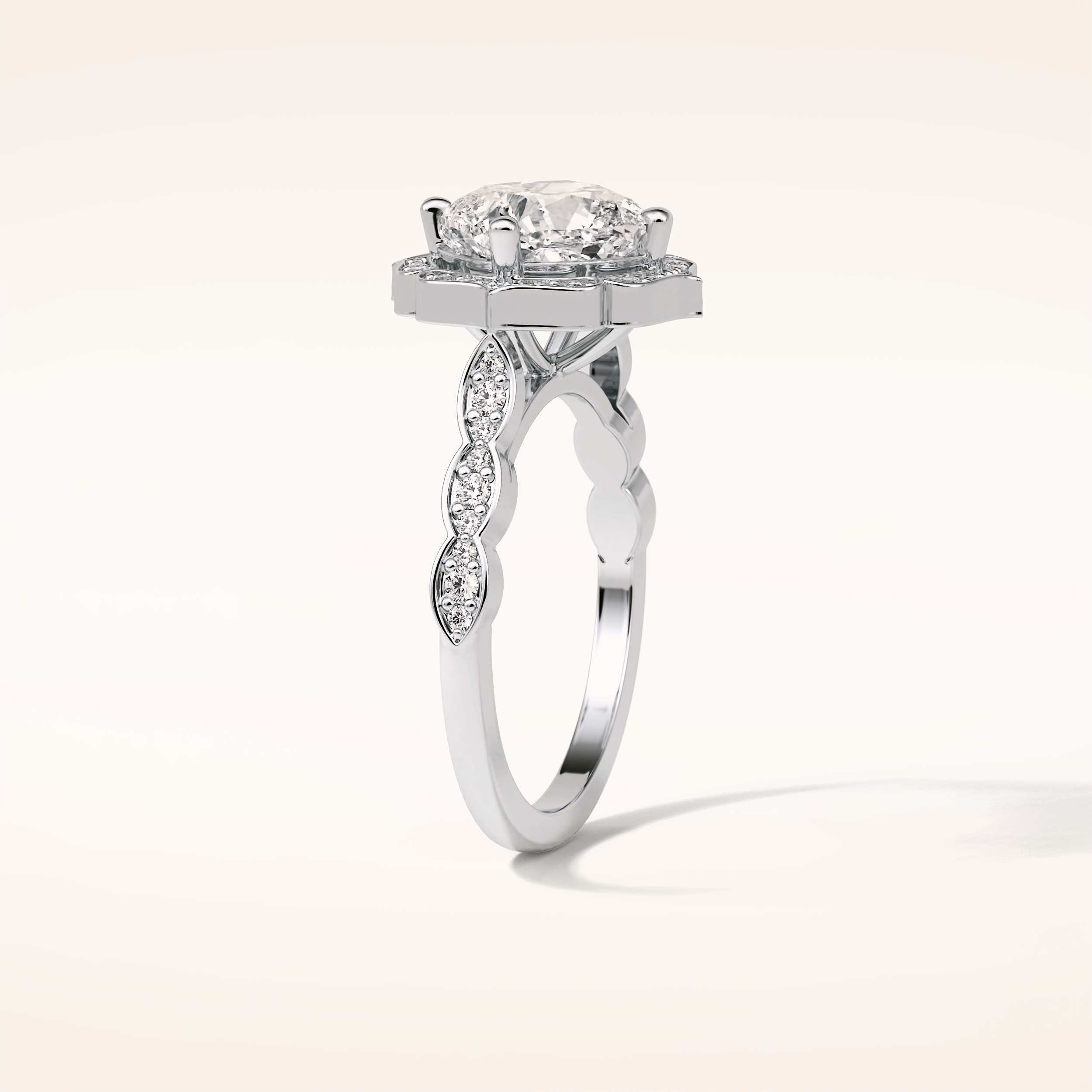 2.1 CT Cushion Shaped Halo & Pave Moissanite Engagement Ring