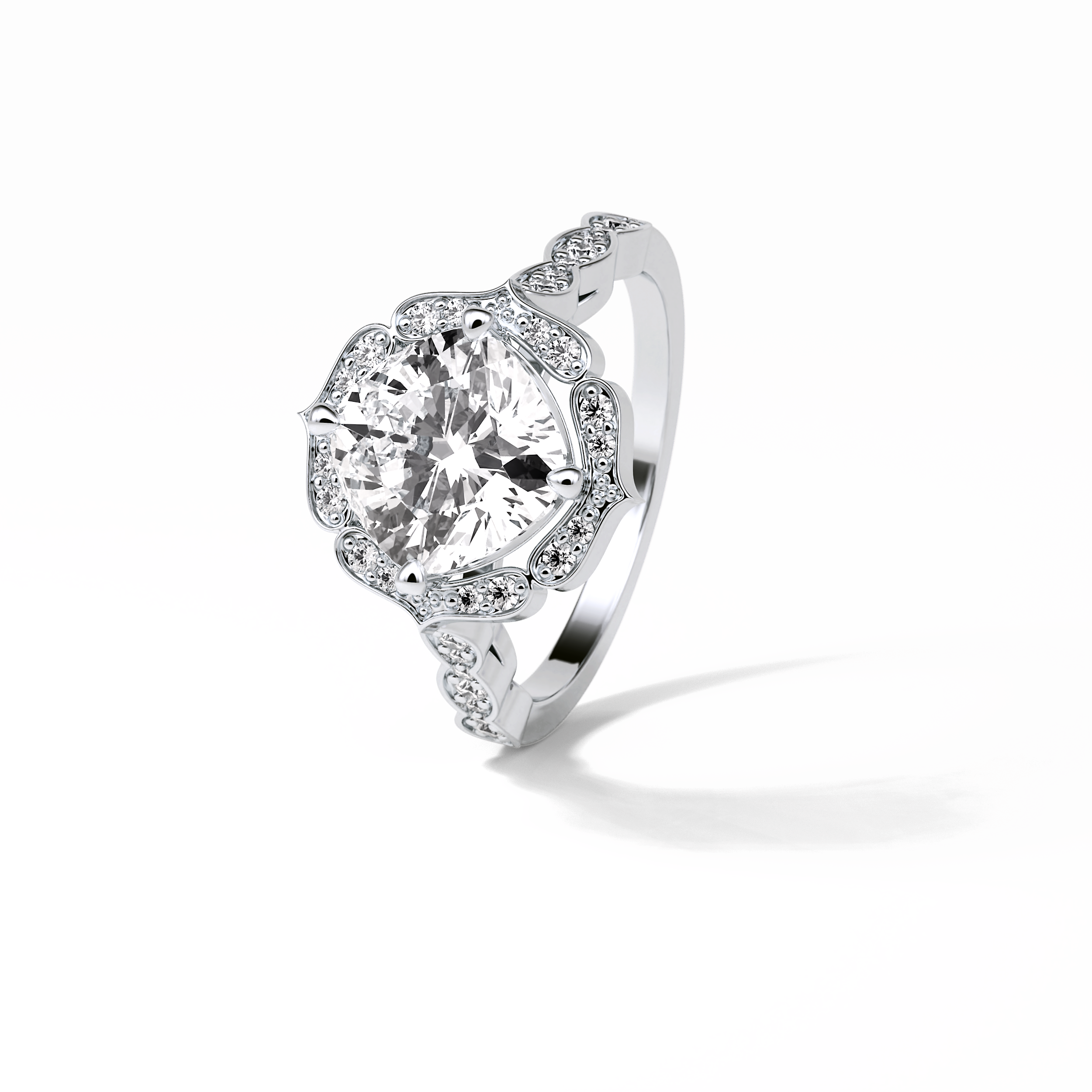 Cushion Cut Pave & Halo Lab Grown Diamond Engagement Ring