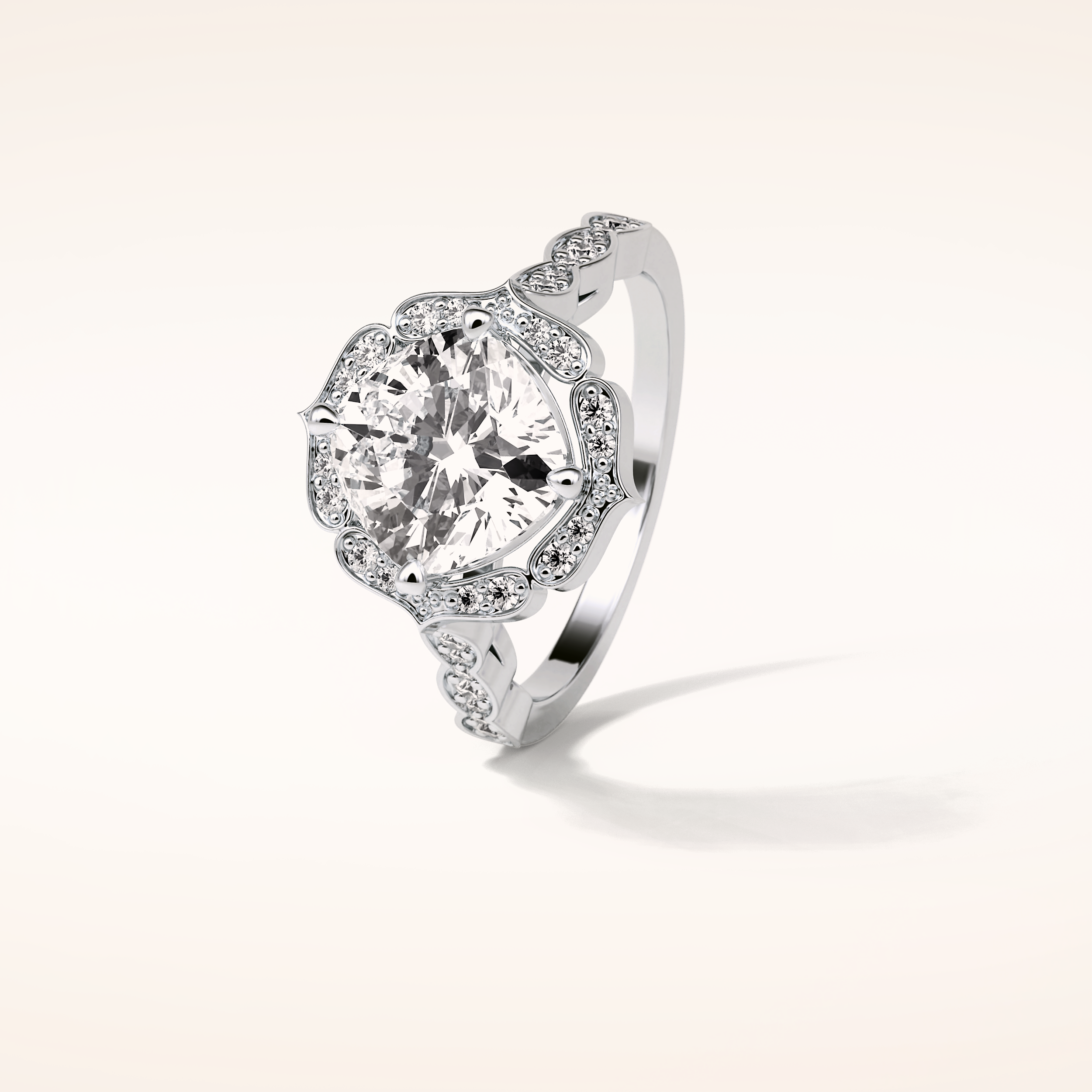 2.1 CT Cushion Shaped Halo & Pave Moissanite Engagement Ring