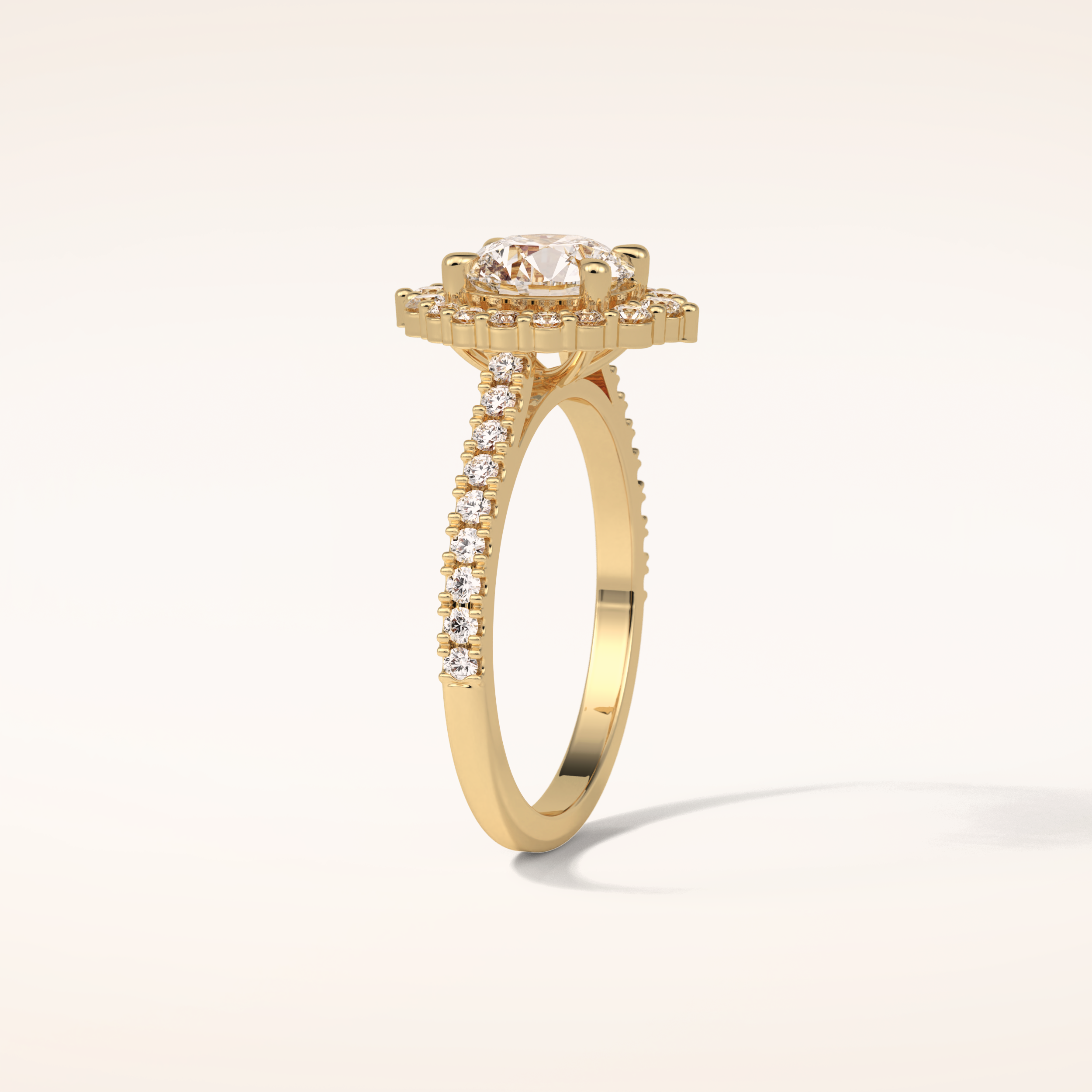 1.25 CT Round Shaped Halo & Pave Moissanite Engagement Ring