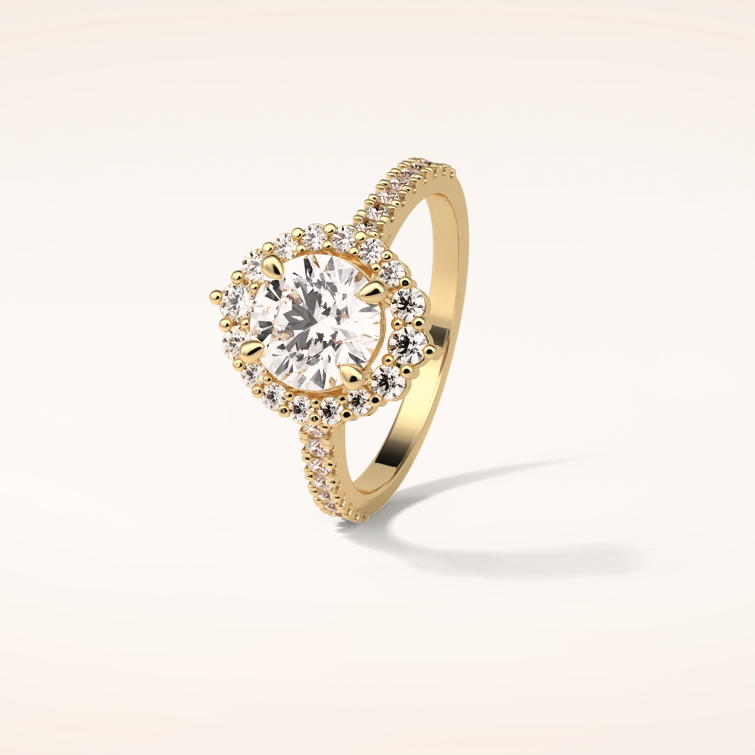 1.25 CT Round Shaped Halo & Pave Moissanite Engagement Ring