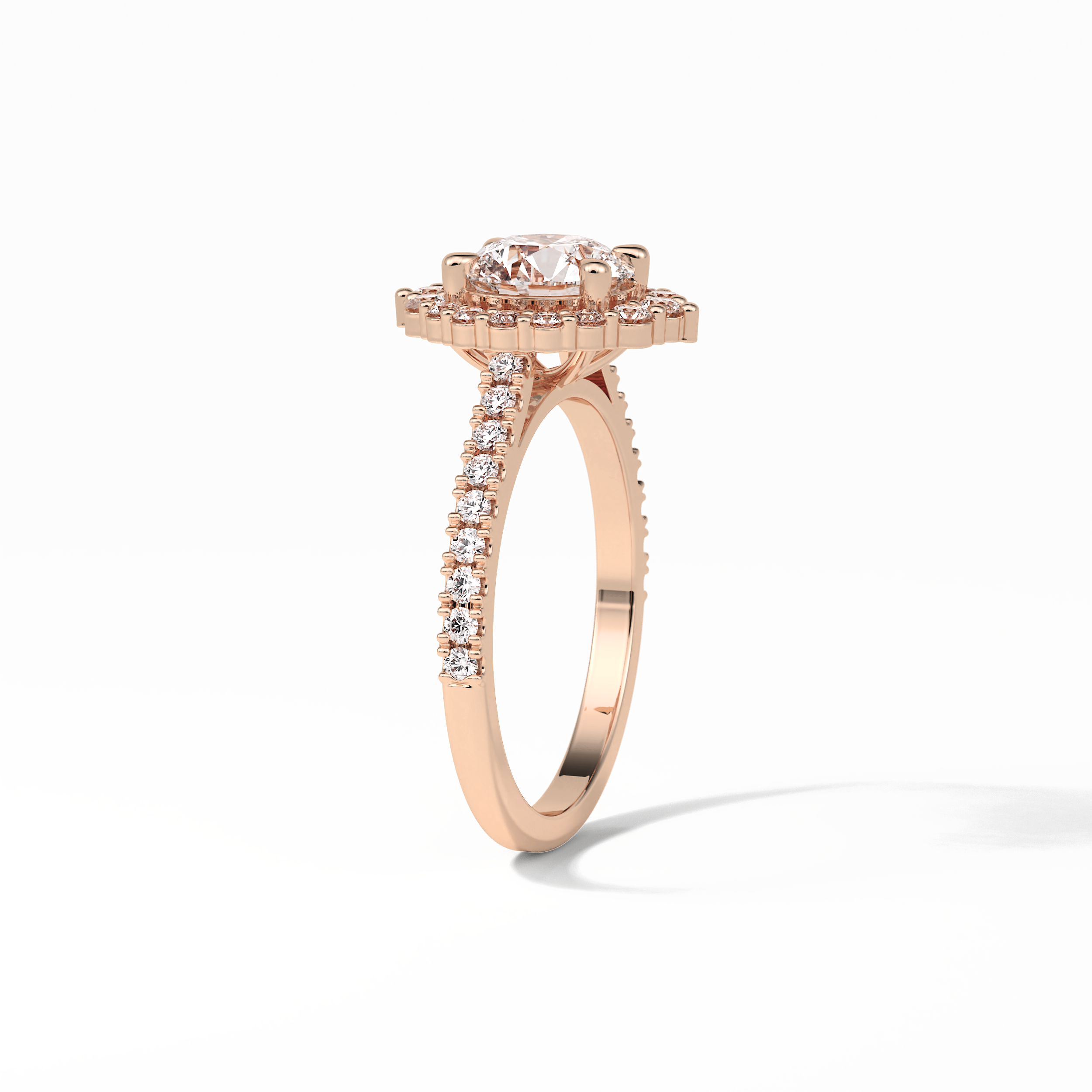 Round Pave & Halo Lab Grown Diamond Engagement Ring