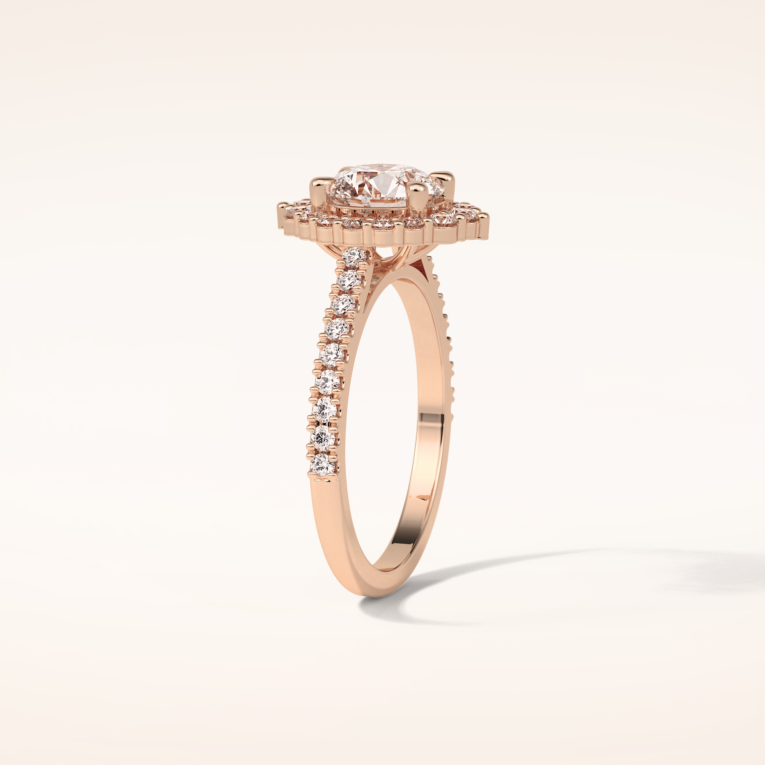 1.25 CT Round Shaped Halo & Pave Moissanite Engagement Ring