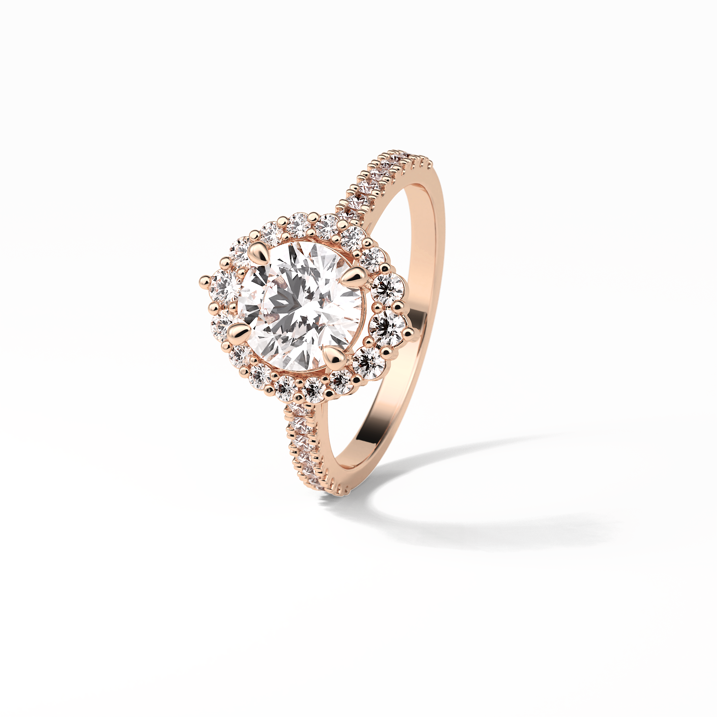 Round Pave & Halo Lab Grown Diamond Engagement Ring