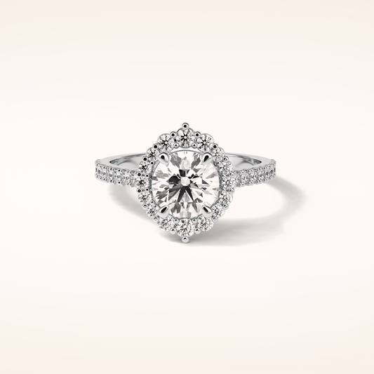1.25 CT Round Shaped Halo & Pave Moissanite Engagement Ring