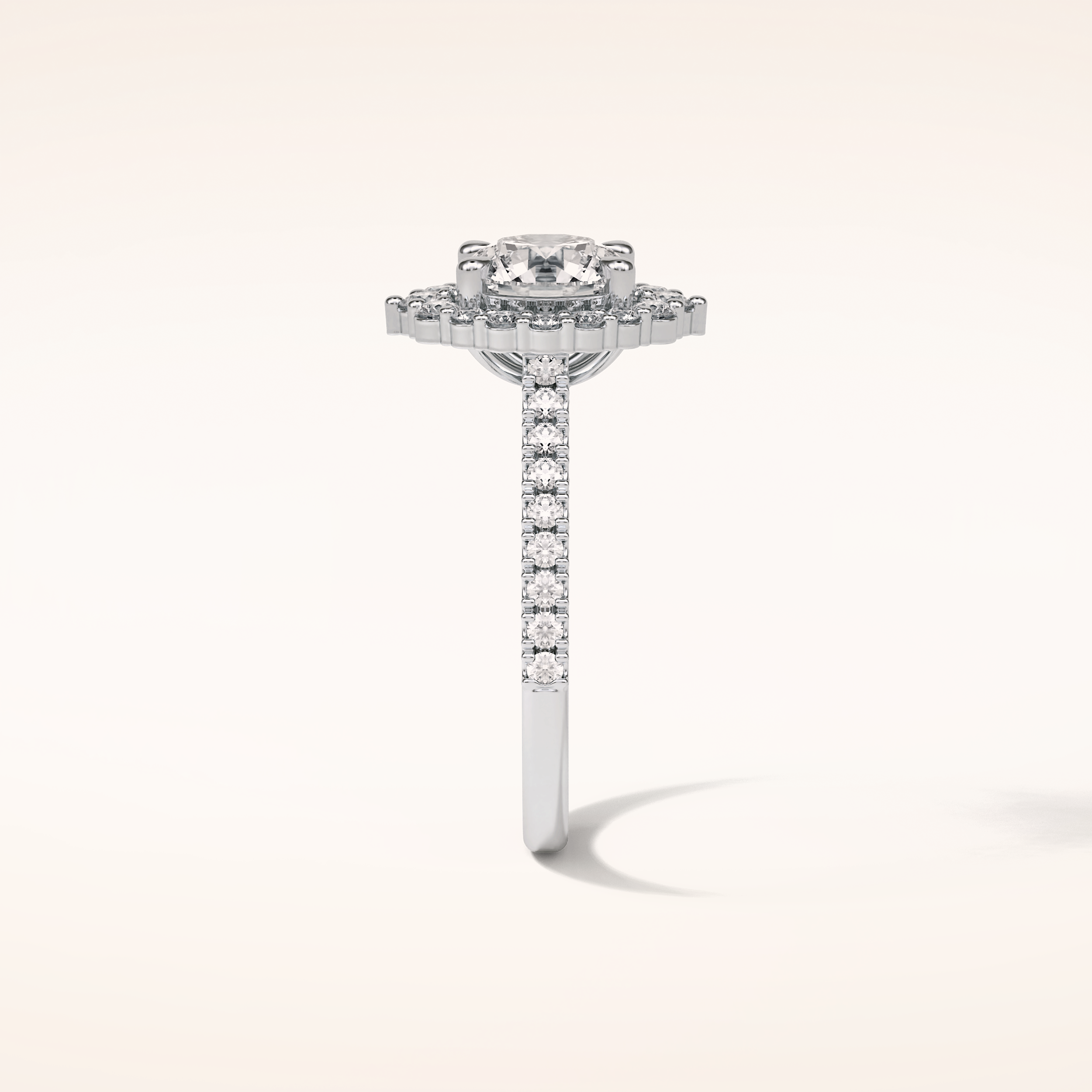 1.25 CT Round Shaped Halo & Pave Moissanite Engagement Ring