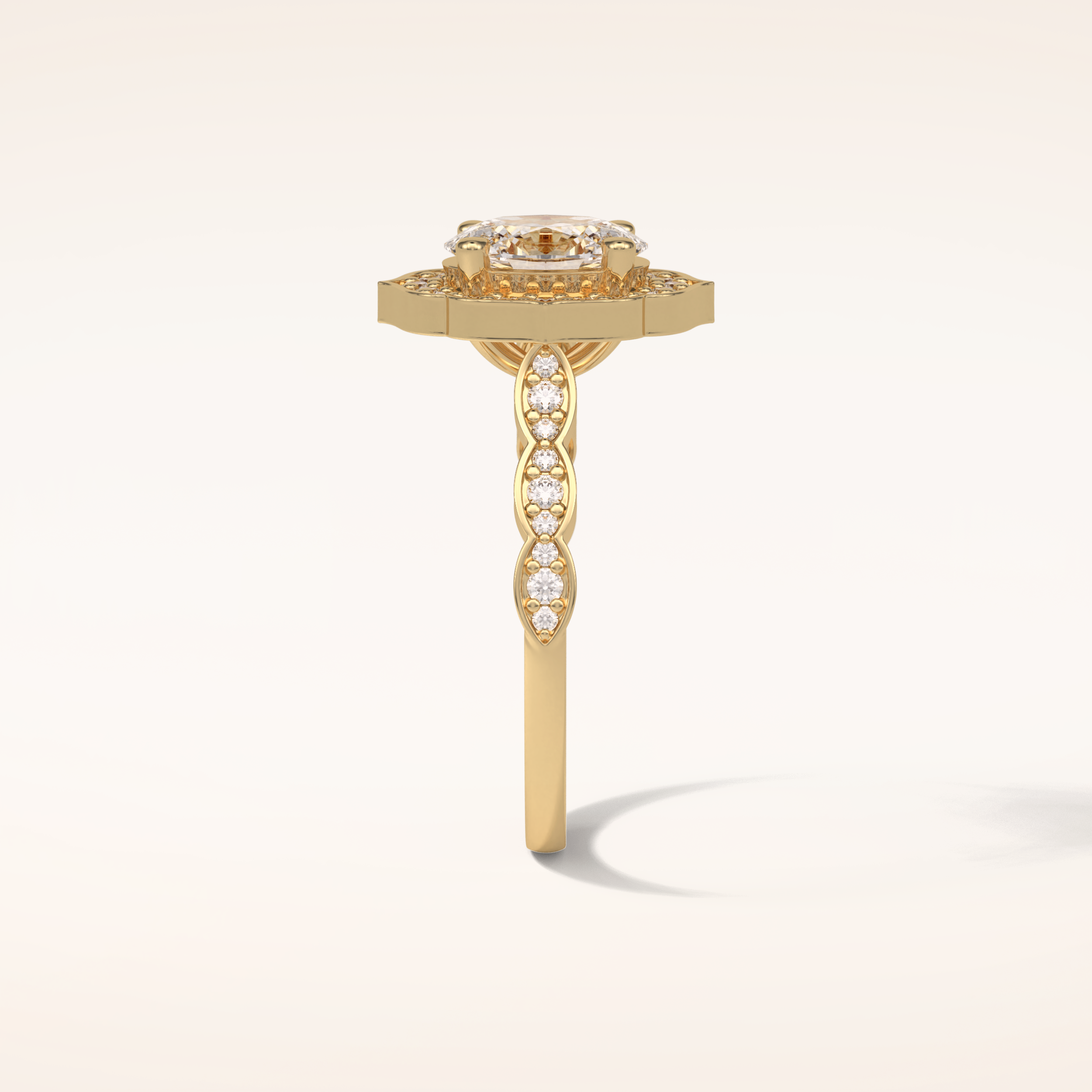 1.31 CT Oval Shaped Halo & Pave Moissanite Engagement Ring