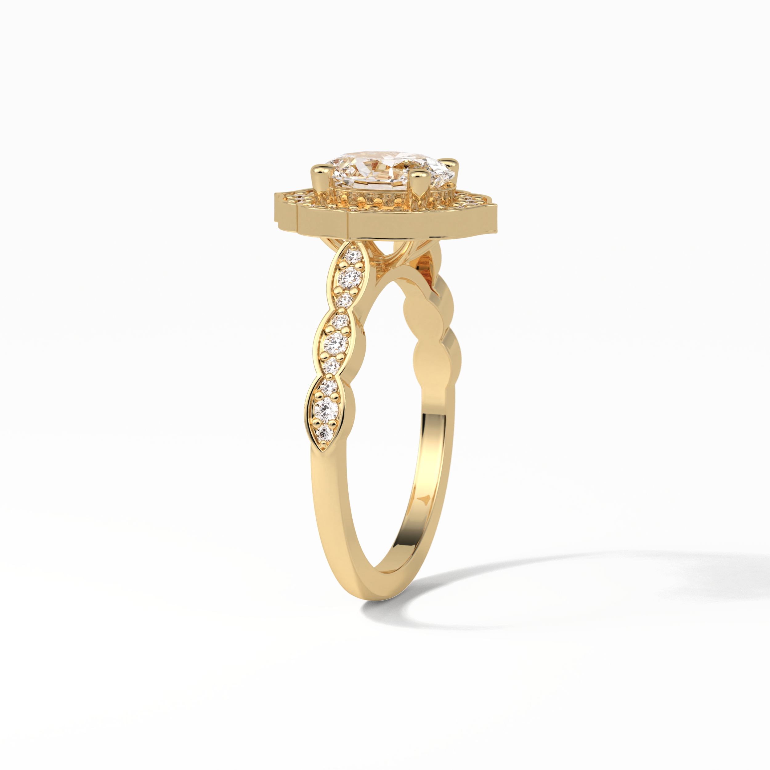 Oval Pave & Halo Lab Grown Diamond Engagement Ring
