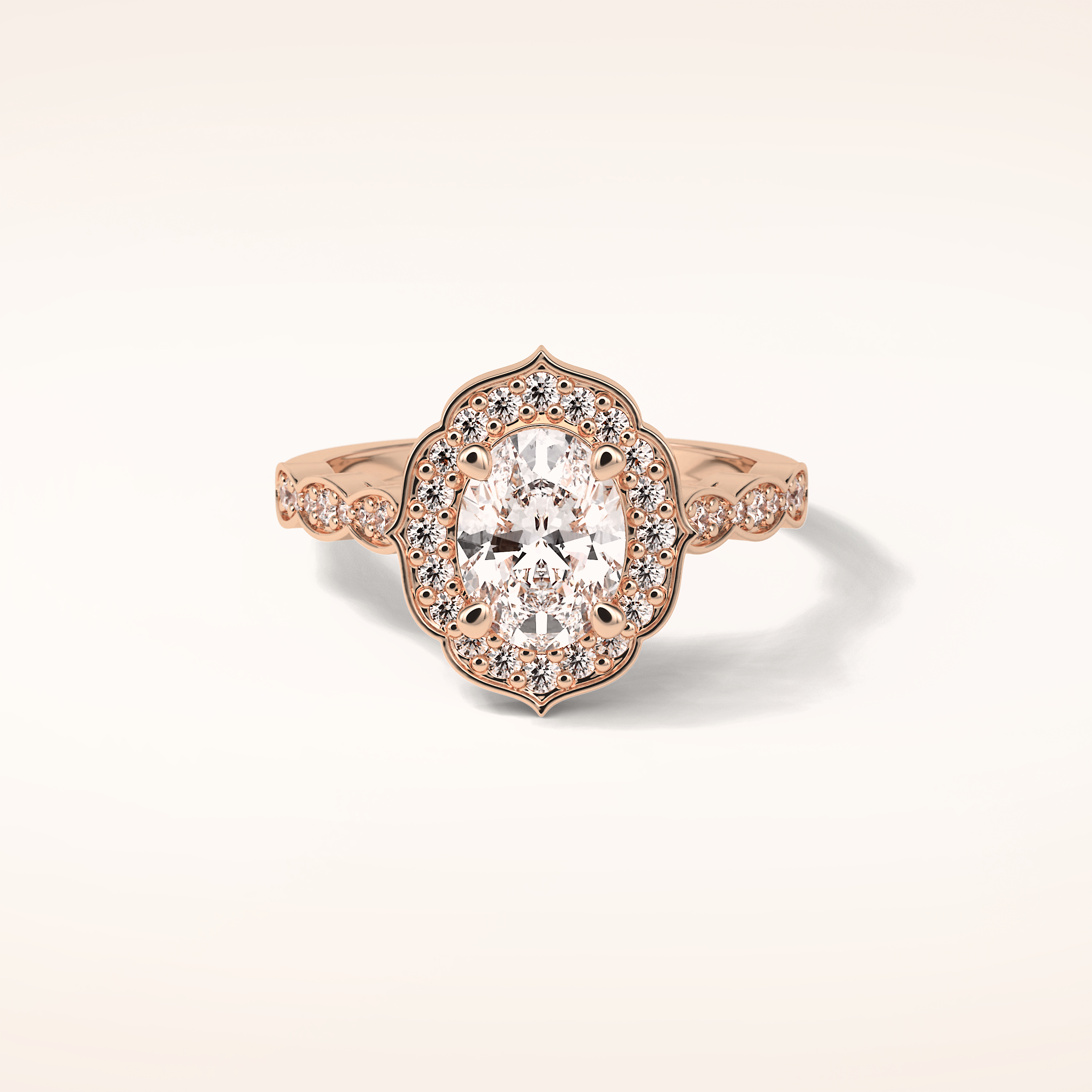 1.31 CT Oval Shaped Halo & Pave Moissanite Engagement Ring