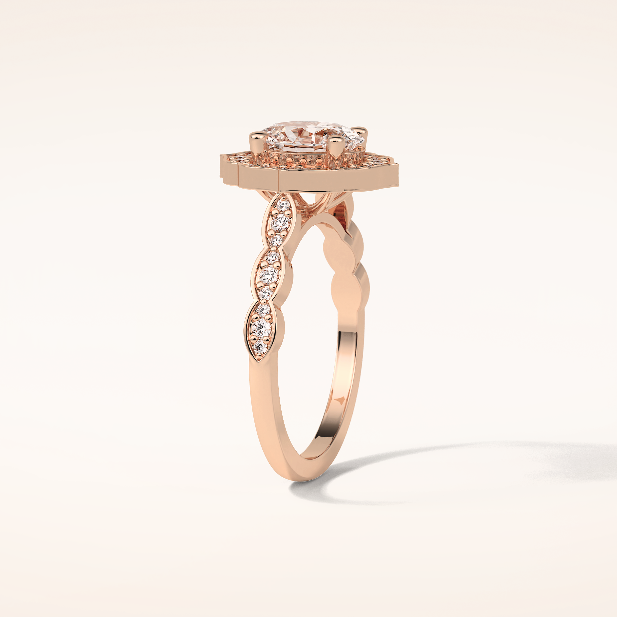 1.31 CT Oval Shaped Halo & Pave Moissanite Engagement Ring