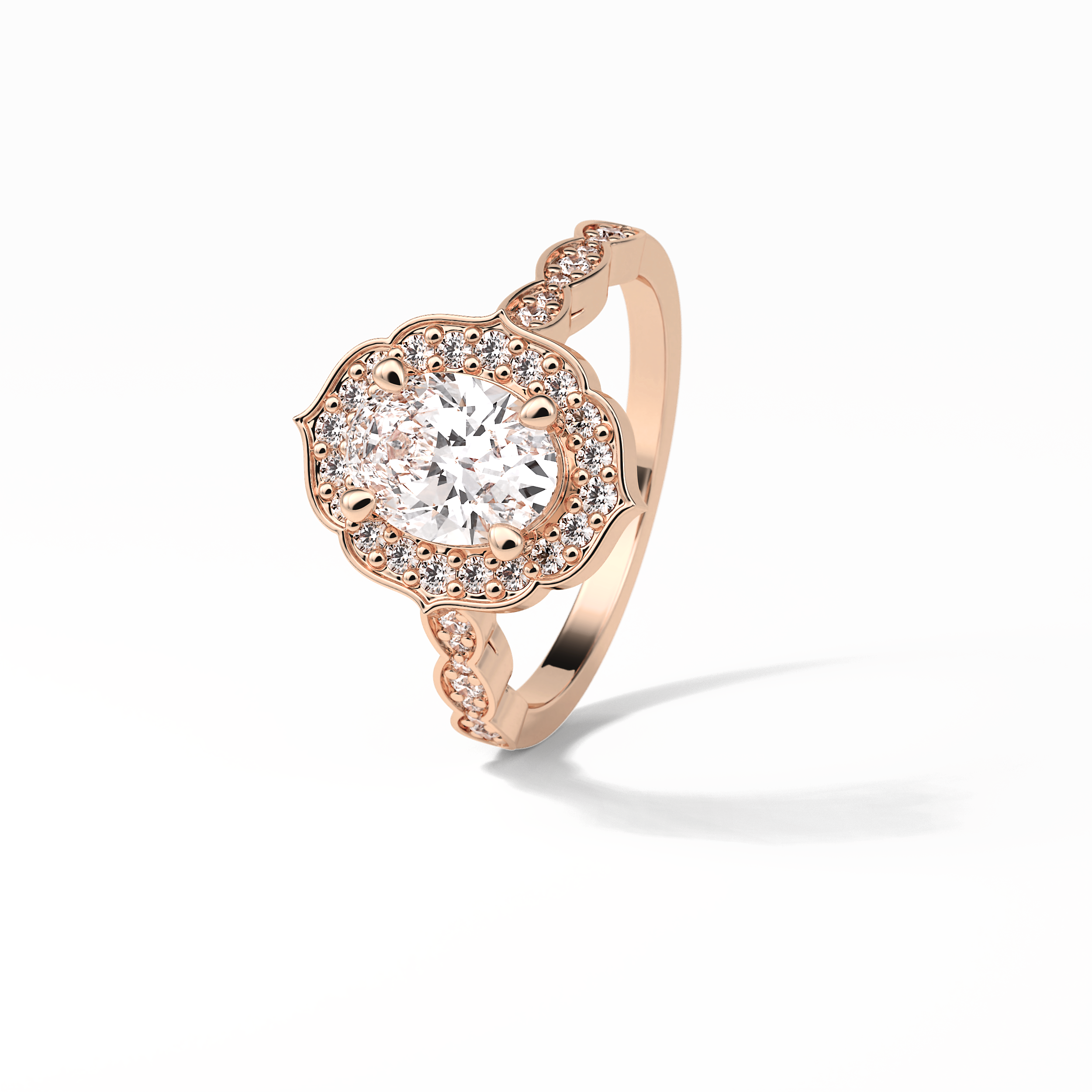 Oval Pave & Halo Lab Grown Diamond Engagement Ring