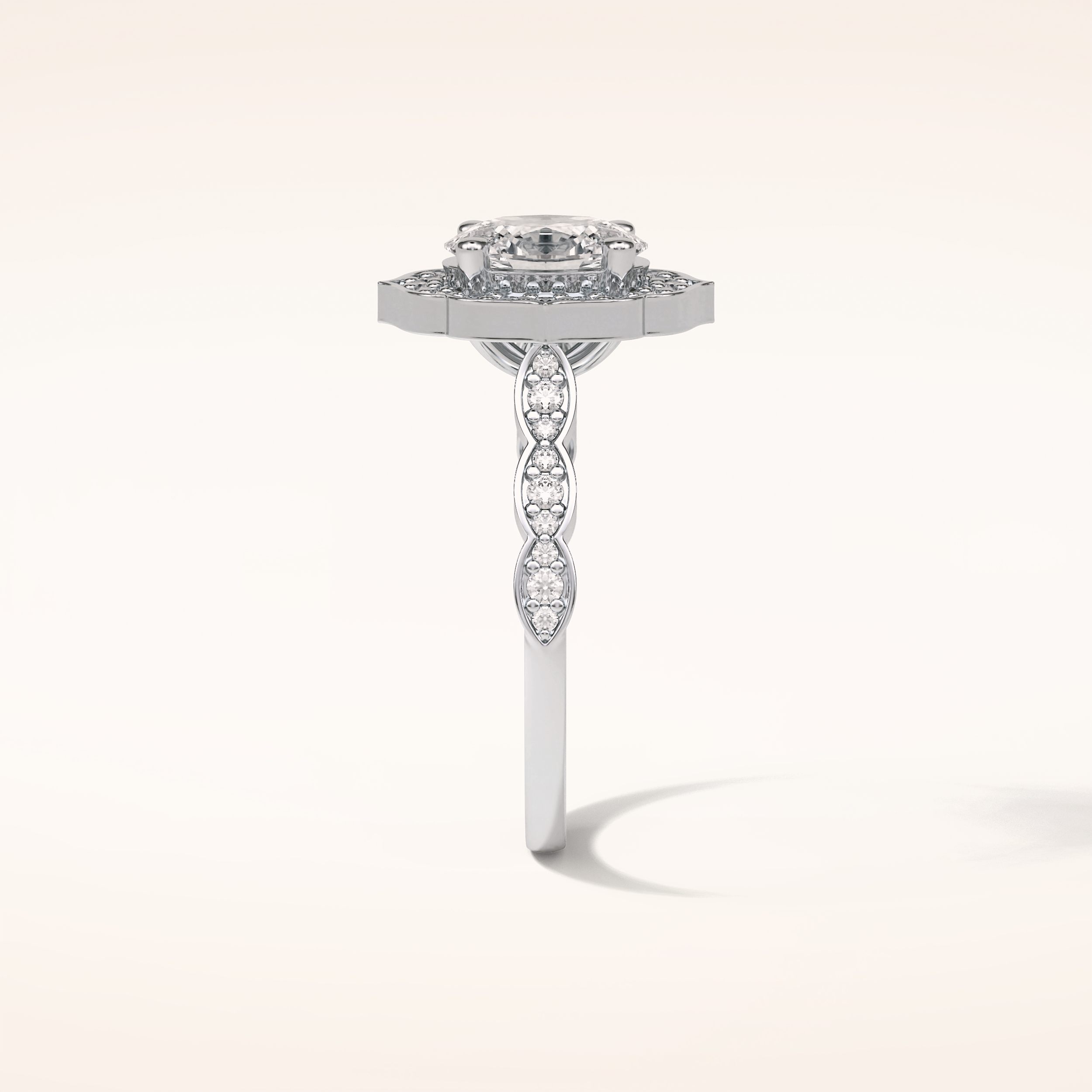 1.31 CT Oval Shaped Halo & Pave Moissanite Engagement Ring