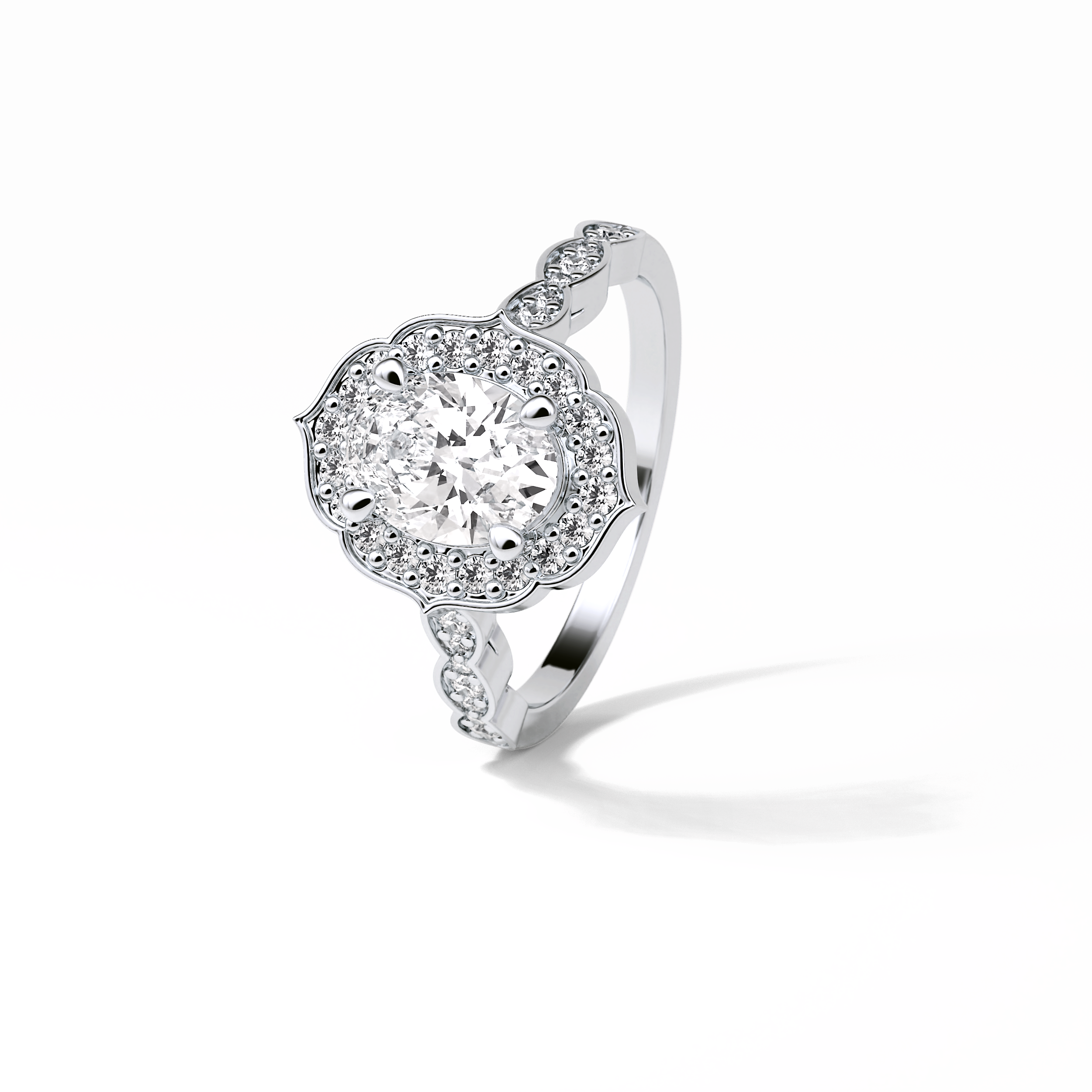 Oval Pave & Halo Lab Grown Diamond Engagement Ring