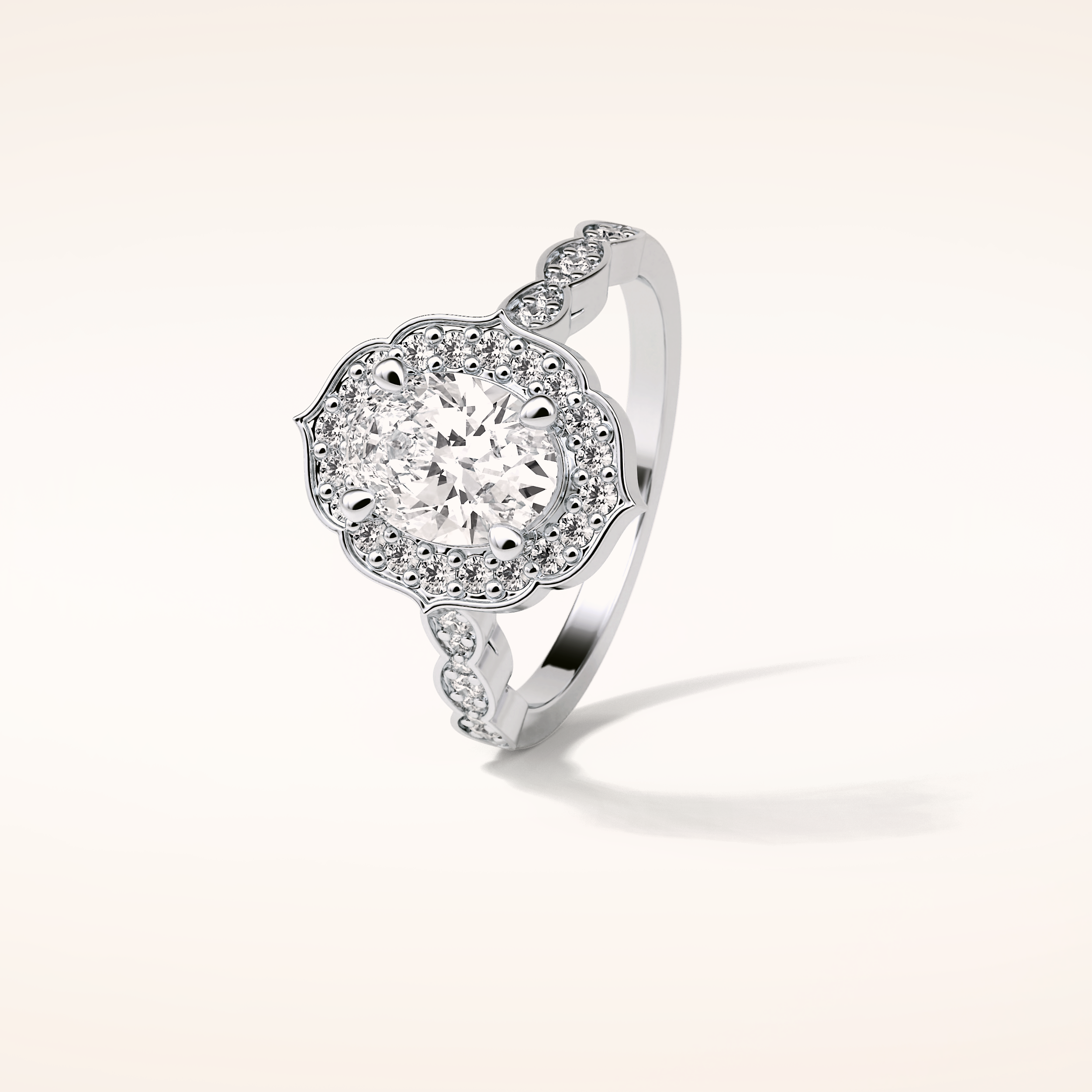 1.31 CT Oval Shaped Halo & Pave Moissanite Engagement Ring