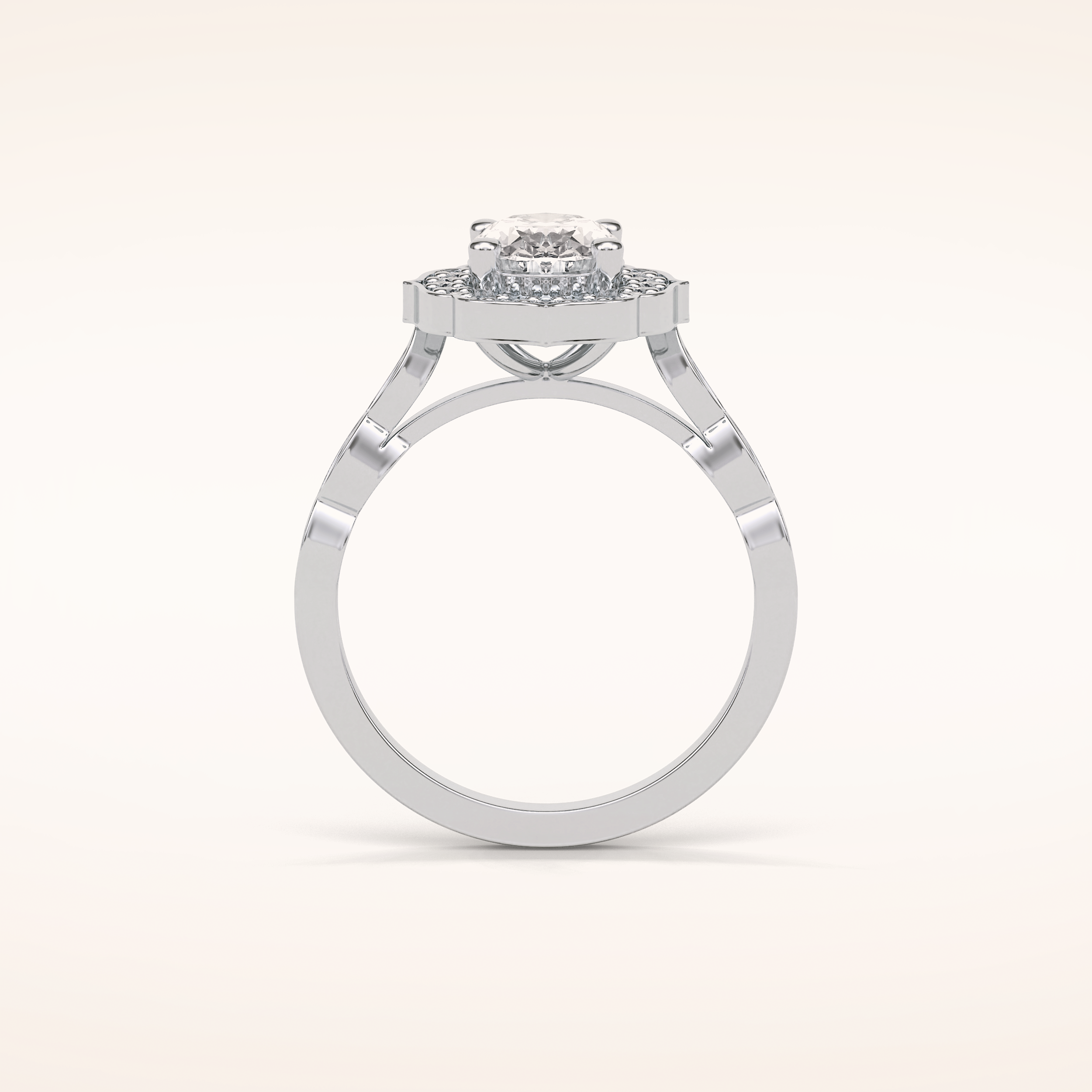 1.31 CT Oval Shaped Halo & Pave Moissanite Engagement Ring