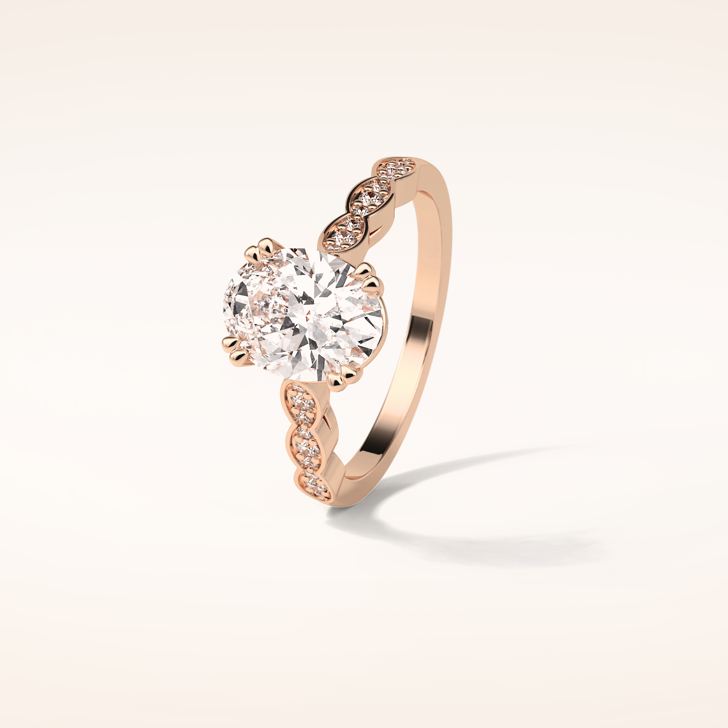 1.91 CT Oval Shaped Pave Moissanite Engagement Ring