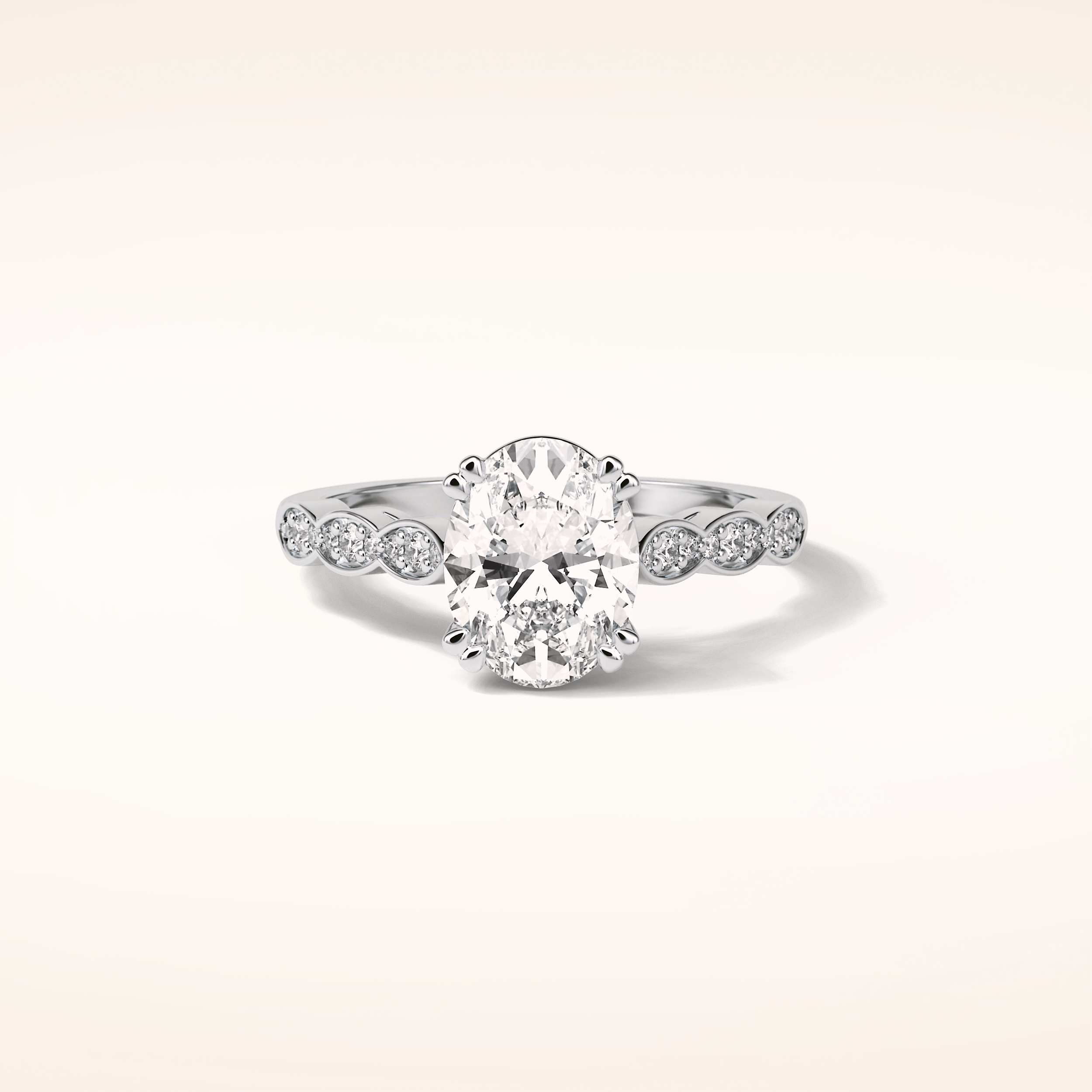 1.91 CT Oval Shaped Pave Moissanite Engagement Ring