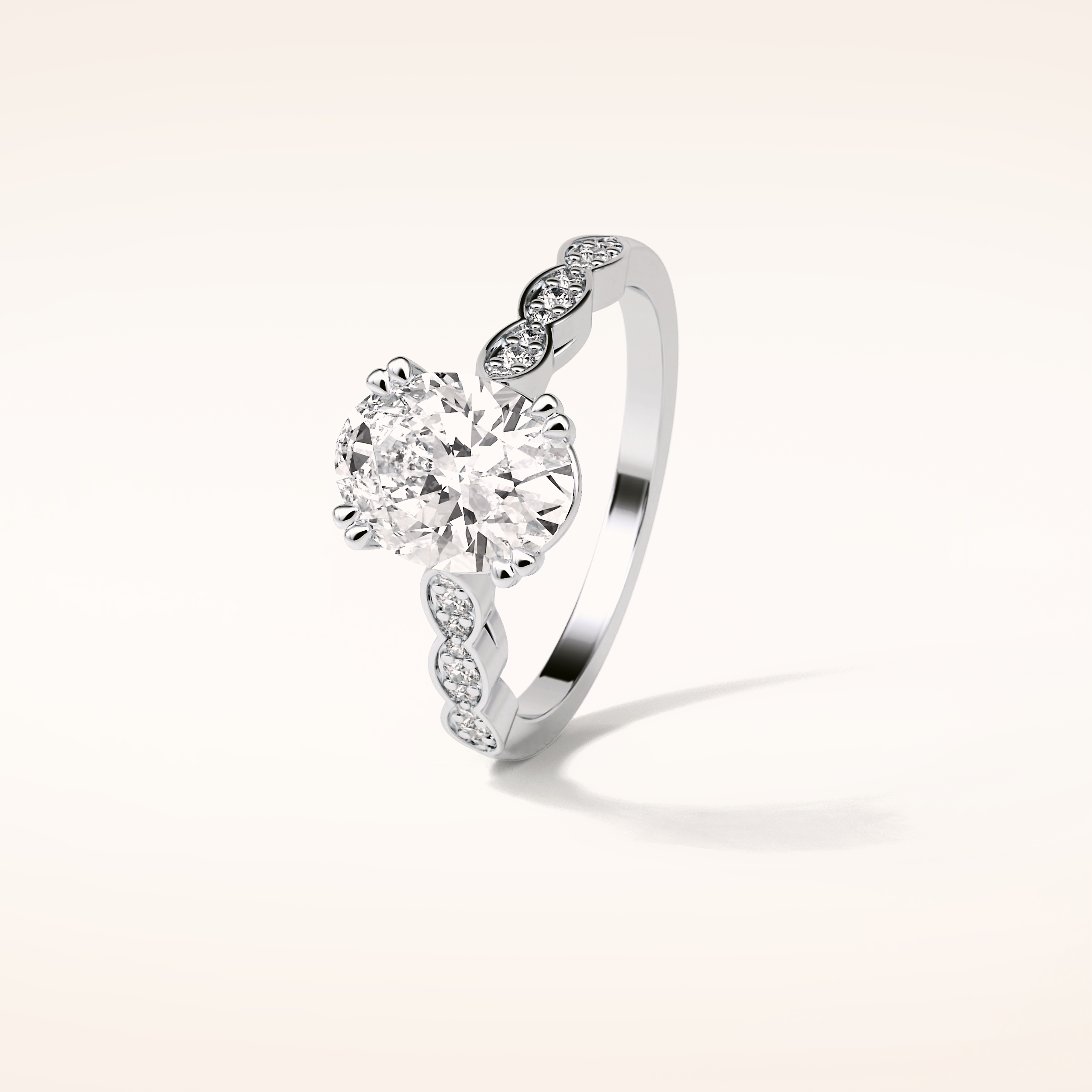 1.91 CT Oval Shaped Pave Moissanite Engagement Ring