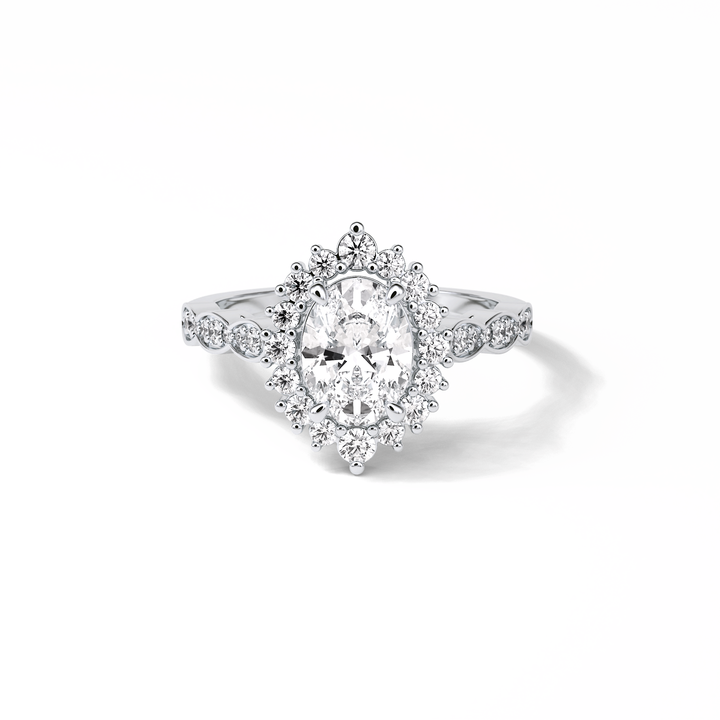 Oval Pave & Cluster Lab Grown Diamond Engagement Ring