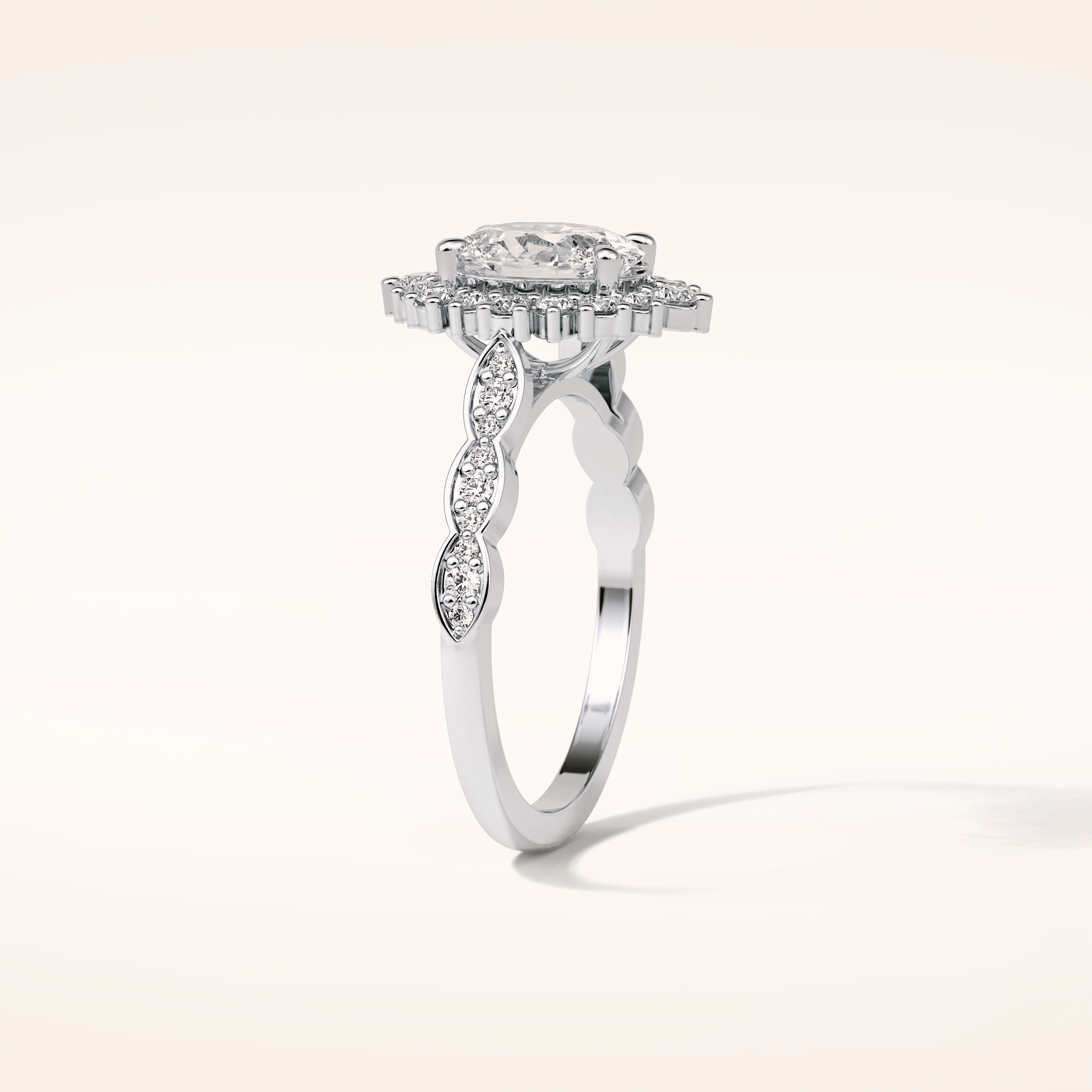 1.33 CT Oval Shaped Pave Moissanite Engagement Ring