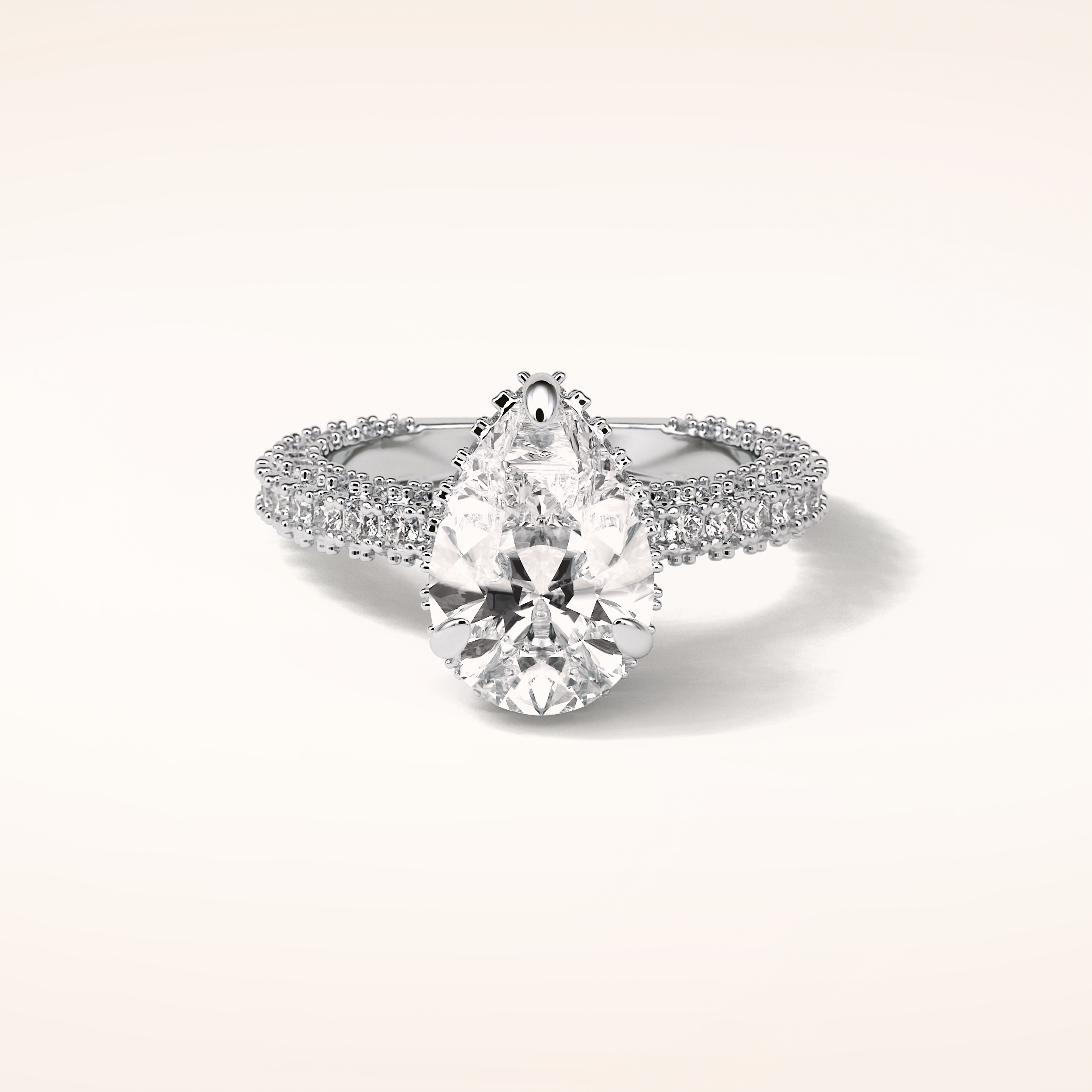 3.09 CT Pear Shaped Halo & Pave Moissanite Engagement Ring