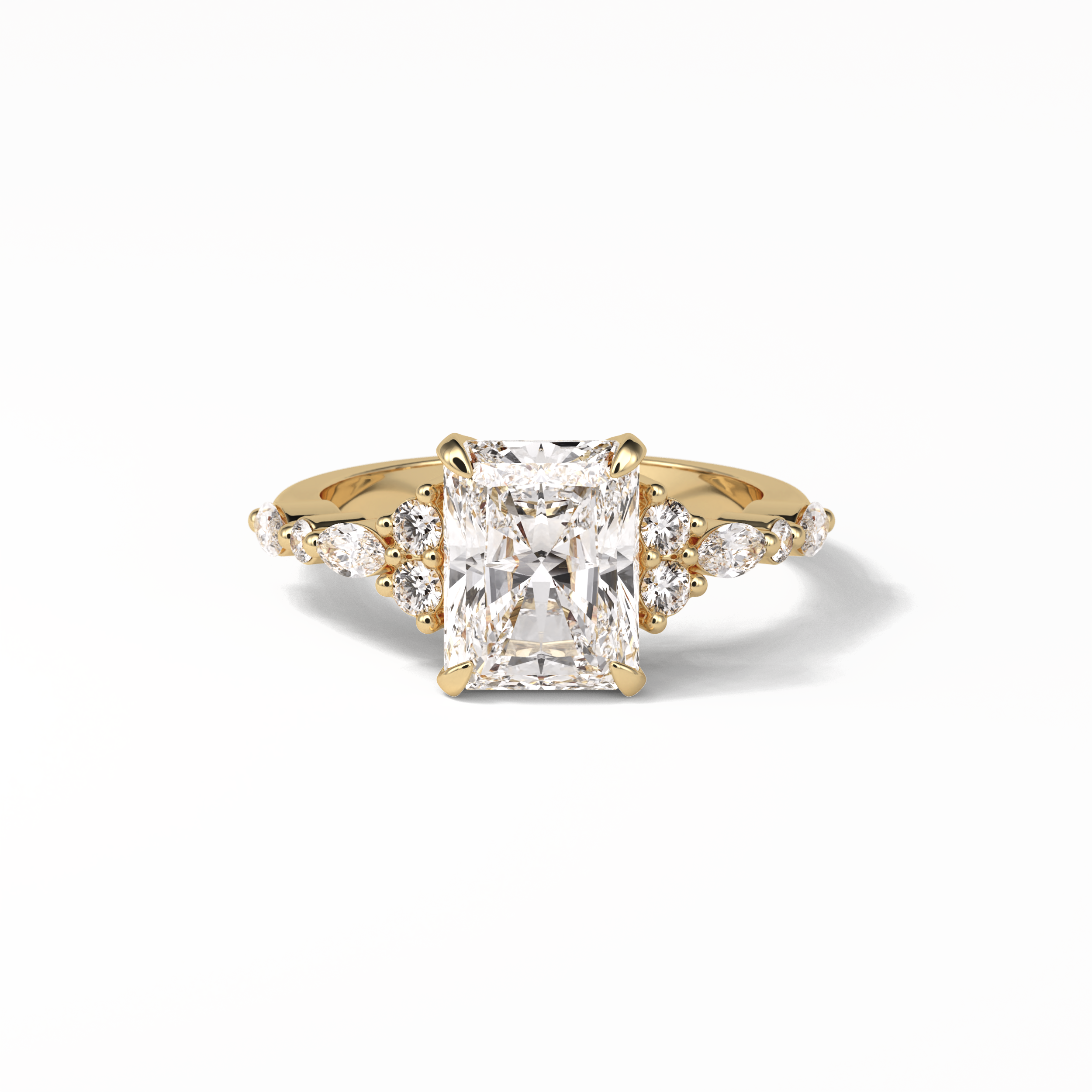 Asscher Three Stones Pave Lab Grown Diamond Engagement Ring