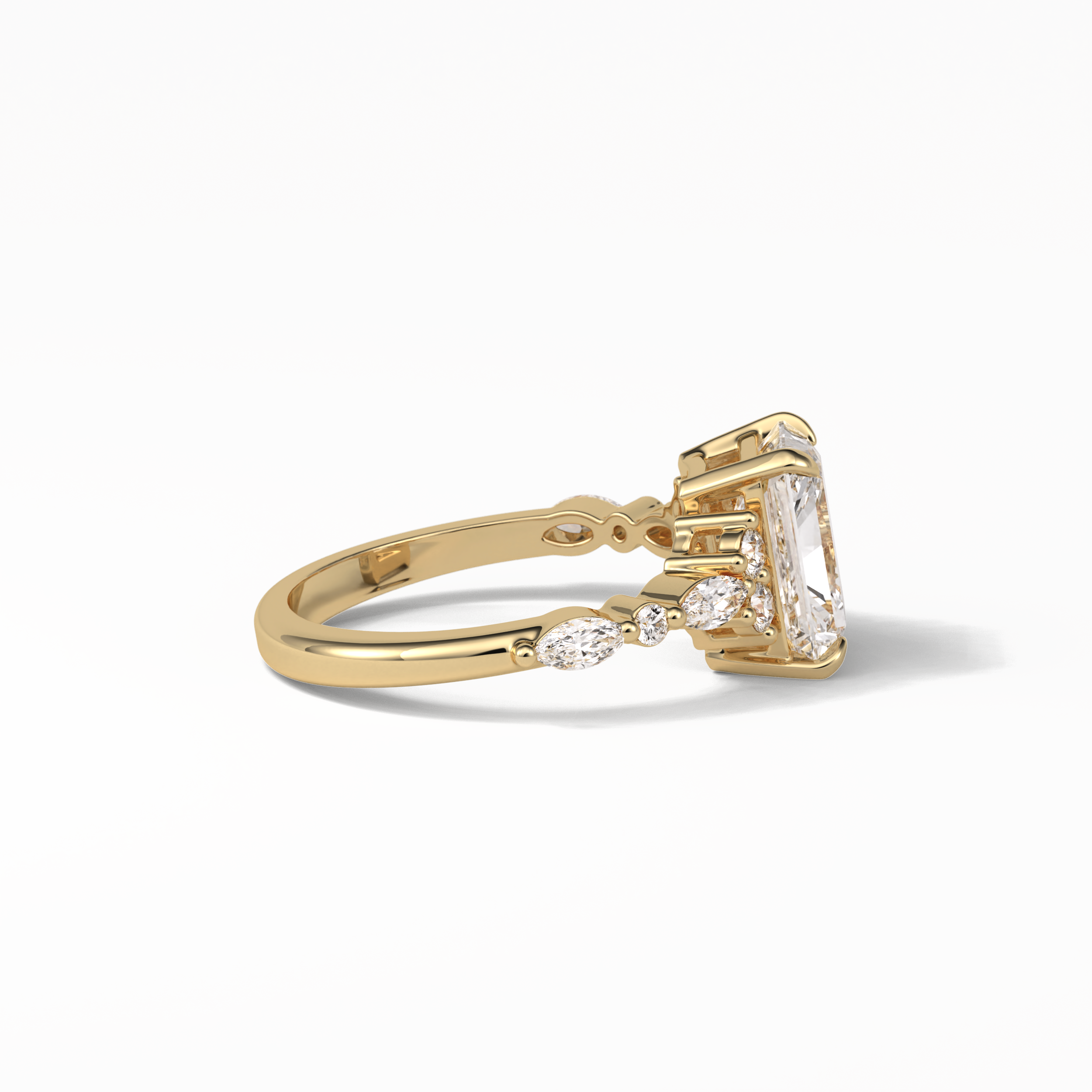 Asscher Three Stones Pave Lab Grown Diamond Engagement Ring